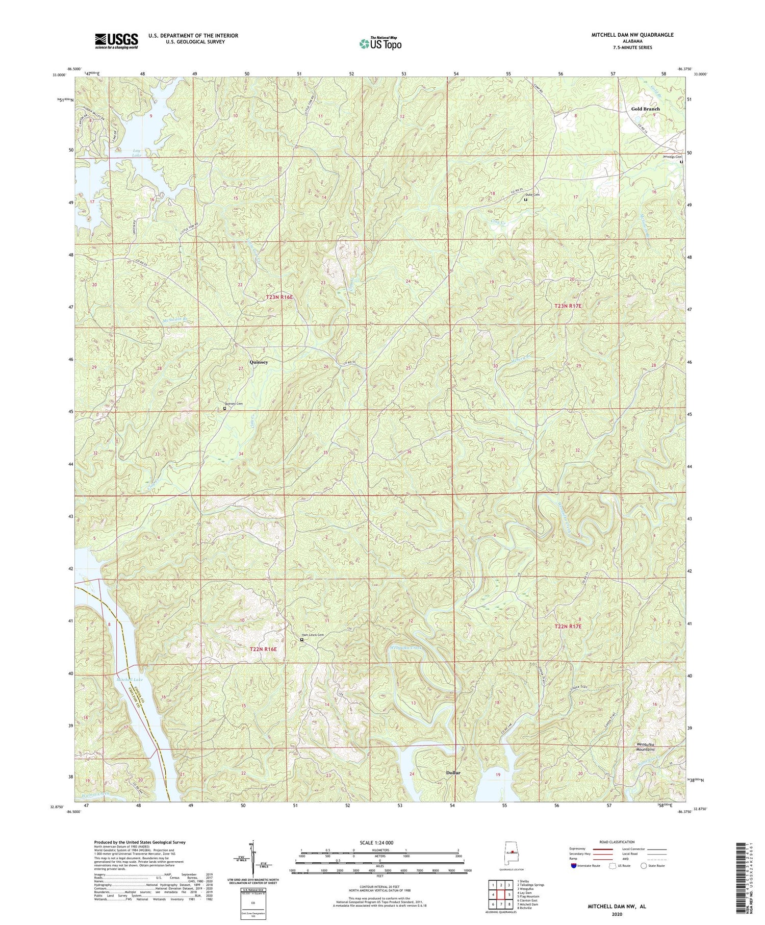Mitchell Dam NW Alabama US Topo Map Image