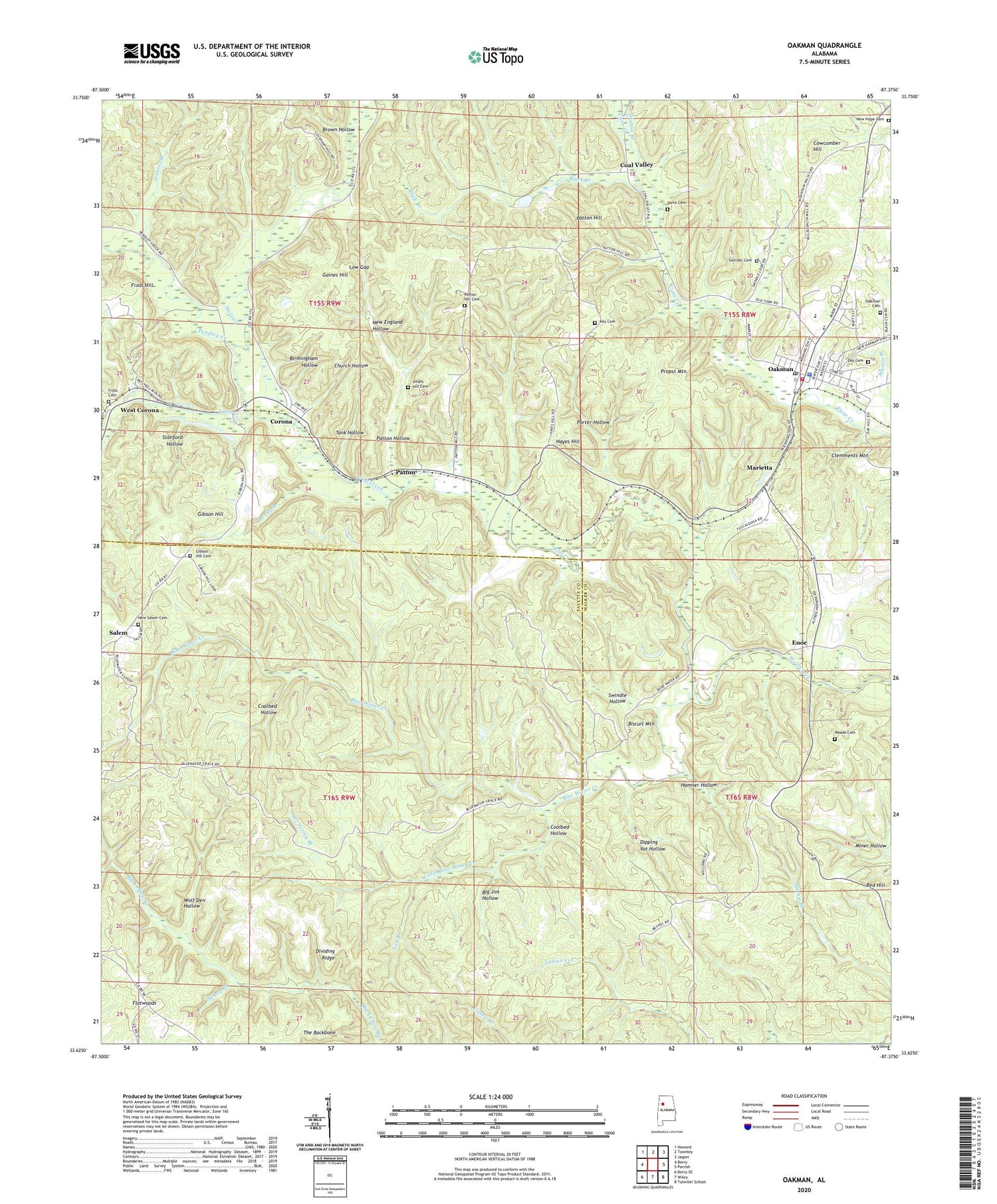 Oakman Alabama US Topo Map Image
