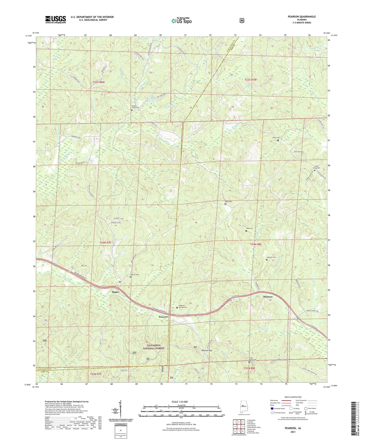 Pearson Alabama US Topo Map Image