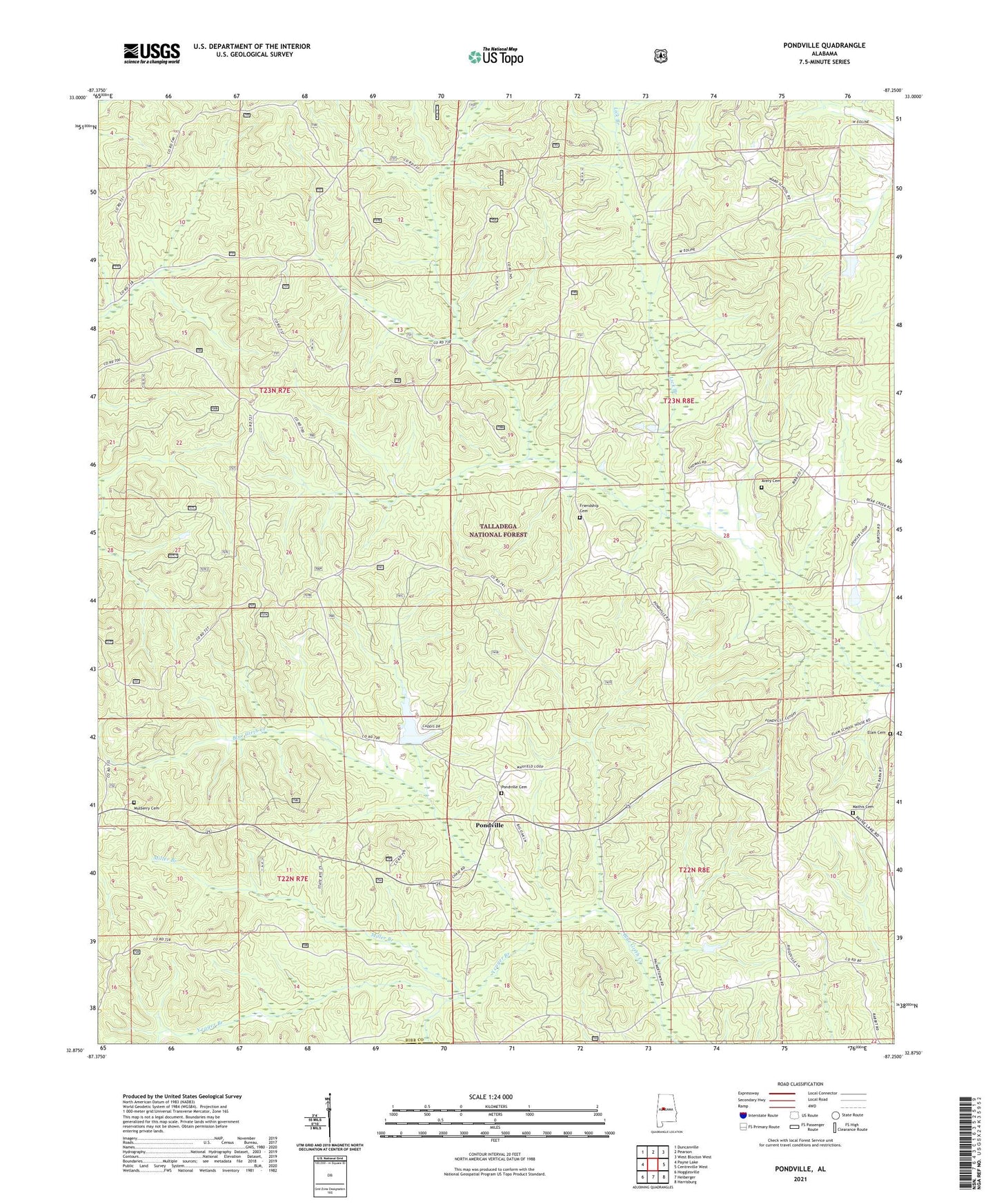 Pondville Alabama US Topo Map Image