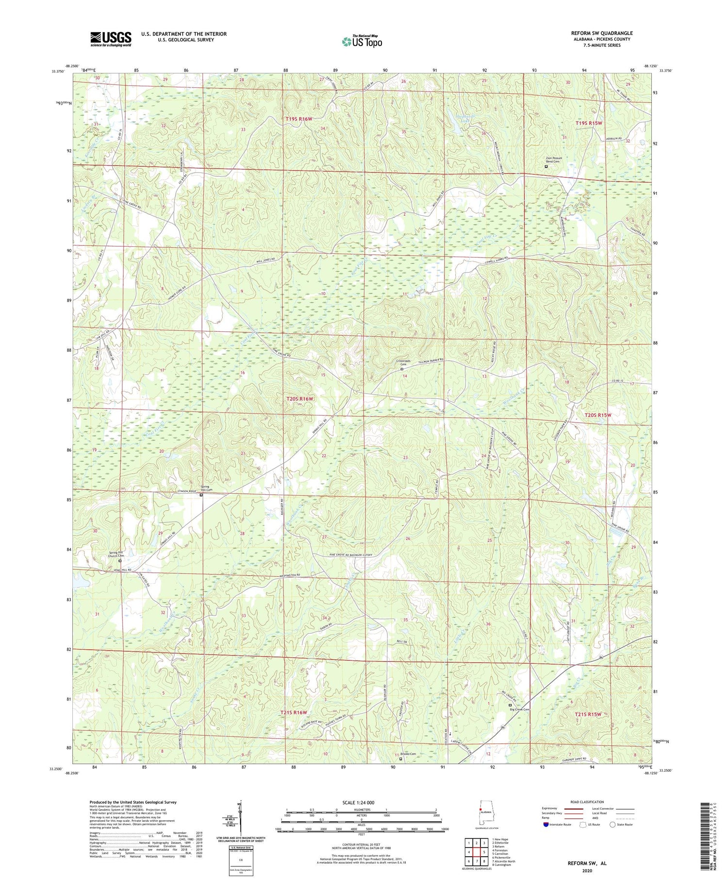 Reform SW Alabama US Topo Map Image