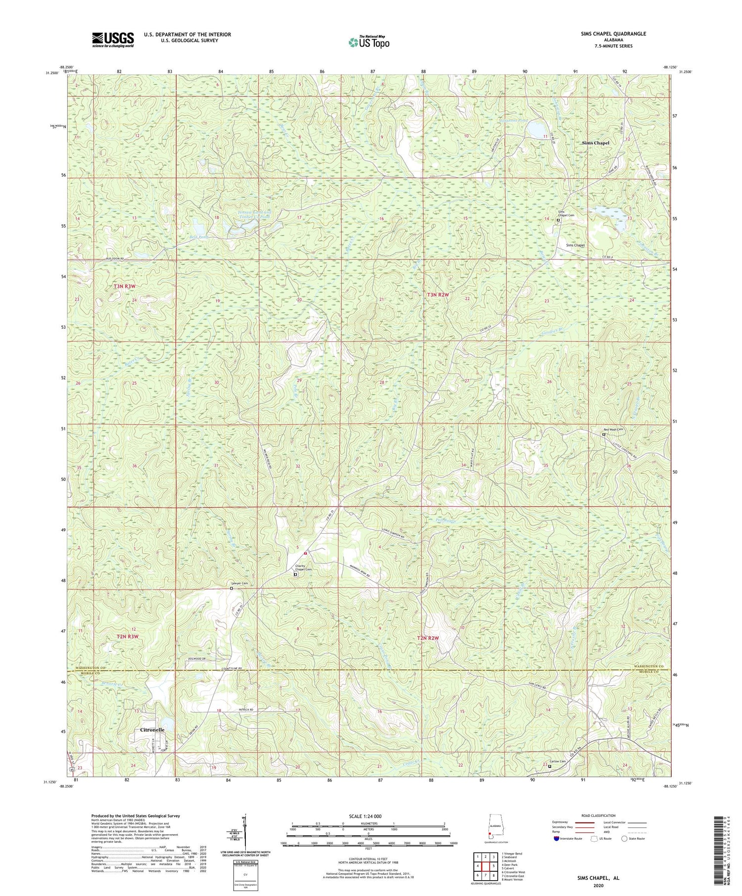 Sims Chapel Alabama US Topo Map Image