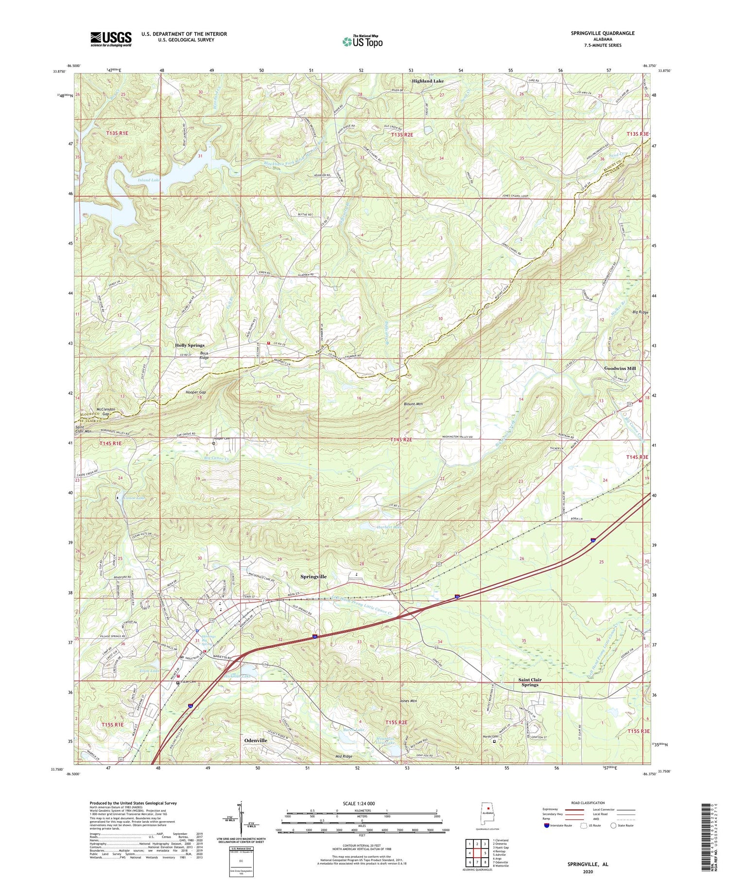 Springville Alabama US Topo Map Image