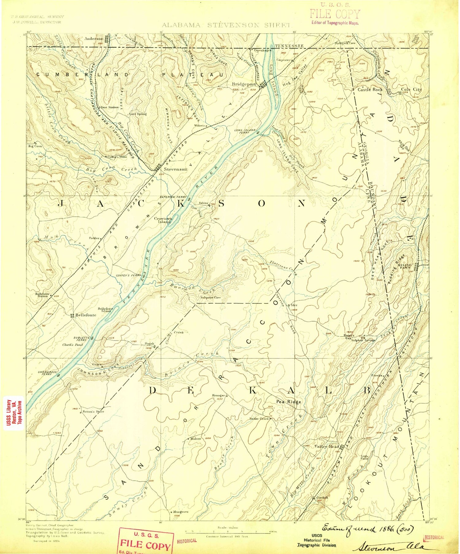 Historic 1886 Stevenson Alabama 30'x30' Topo Map Image