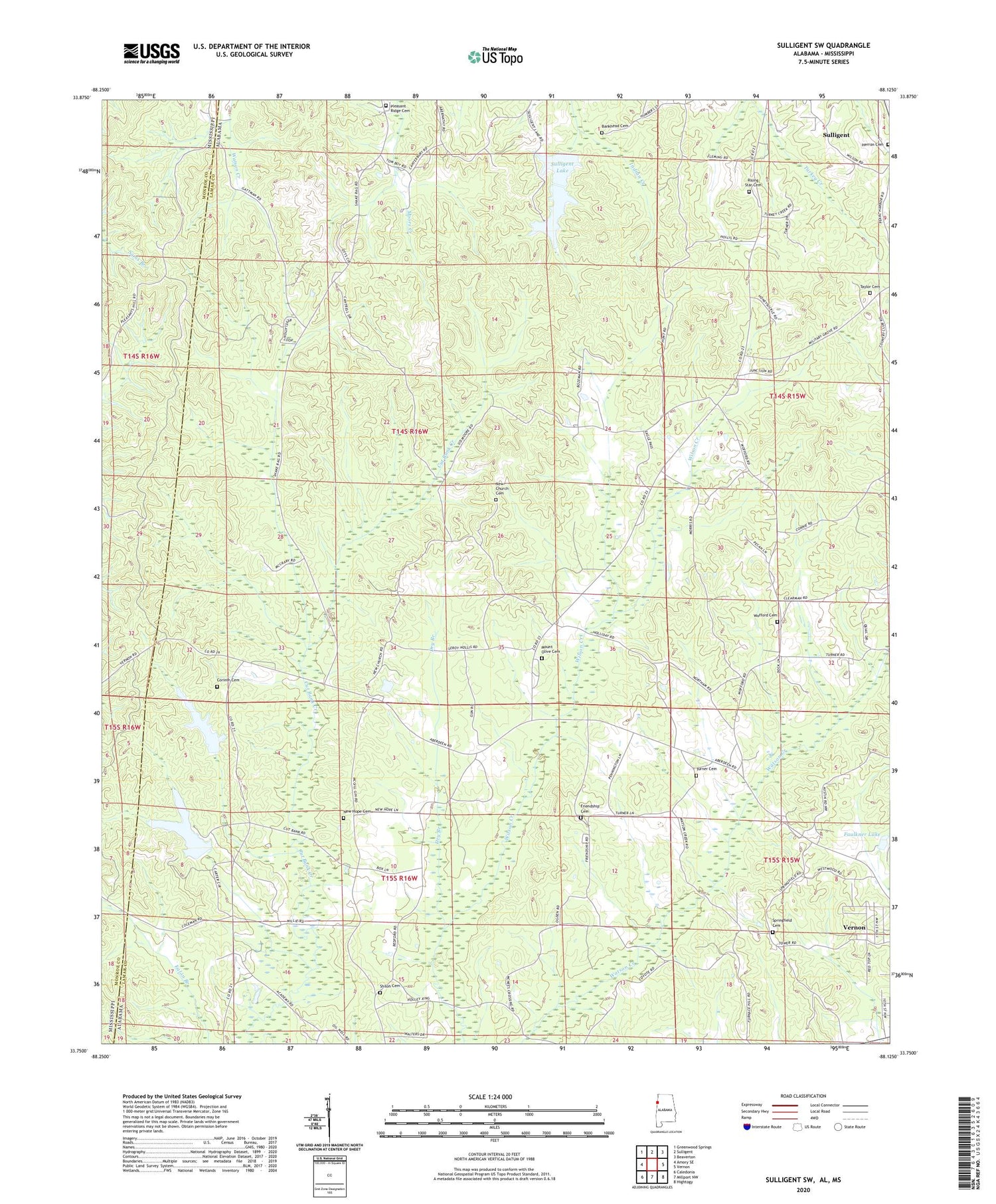Sulligent SW Alabama US Topo Map Image