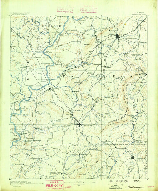 Historic 1890 Talladega Alabama 30'x30' Topo Map Image