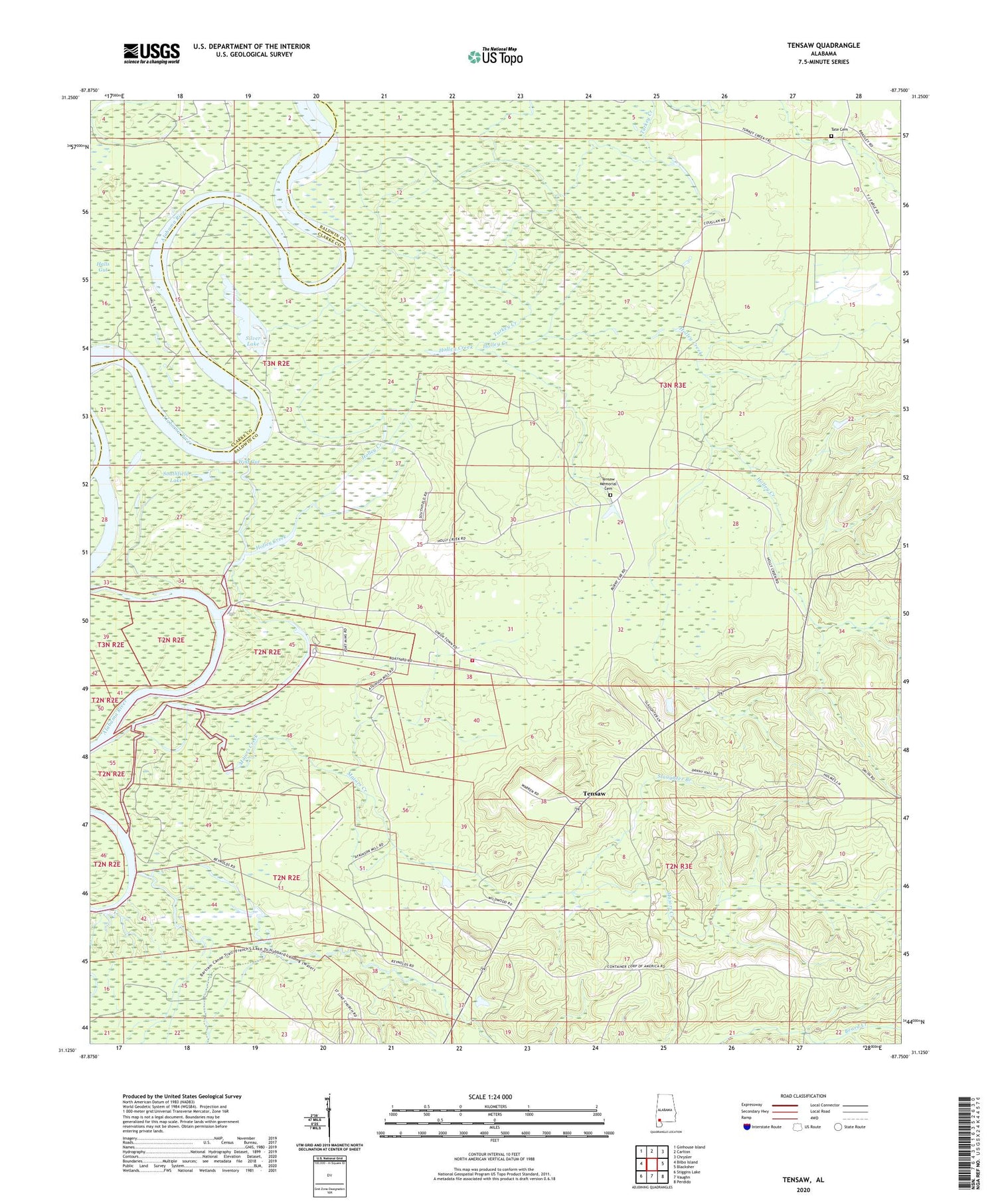 Tensaw Alabama US Topo Map Image
