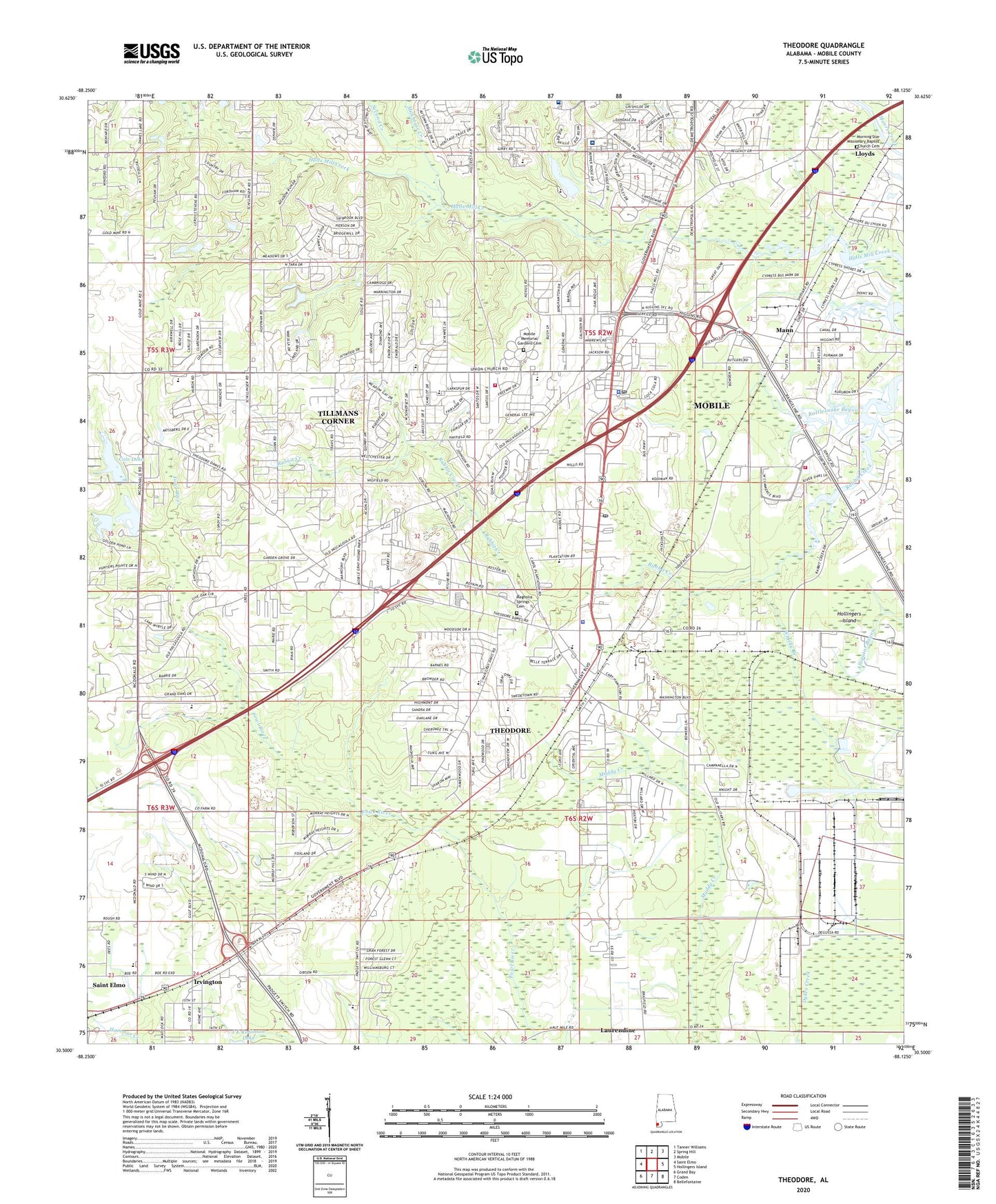 Theodore Alabama US Topo Map Image