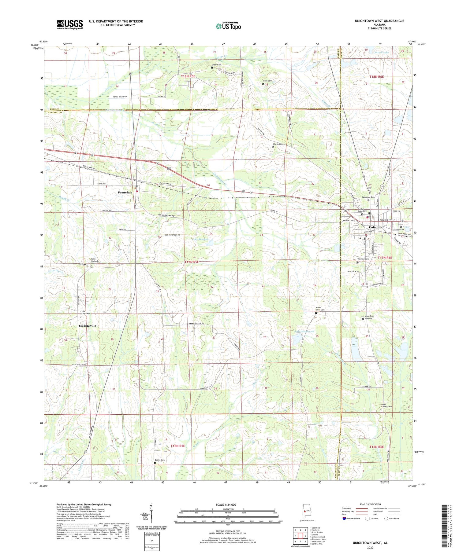 Uniontown West Alabama US Topo Map Image