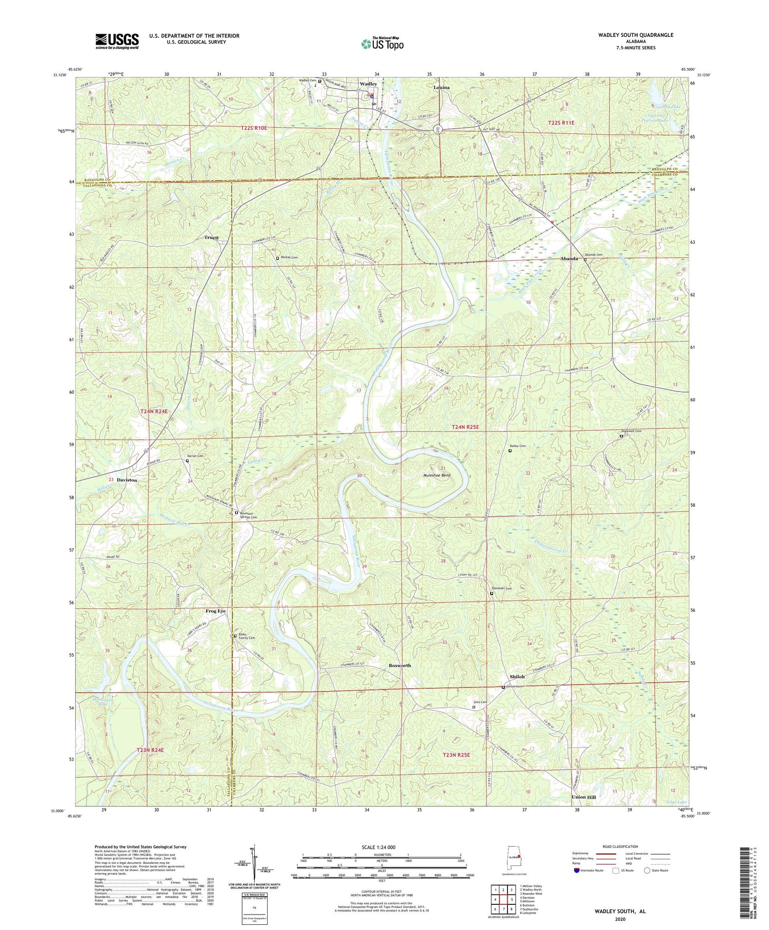 Wadley South Alabama US Topo Map Image