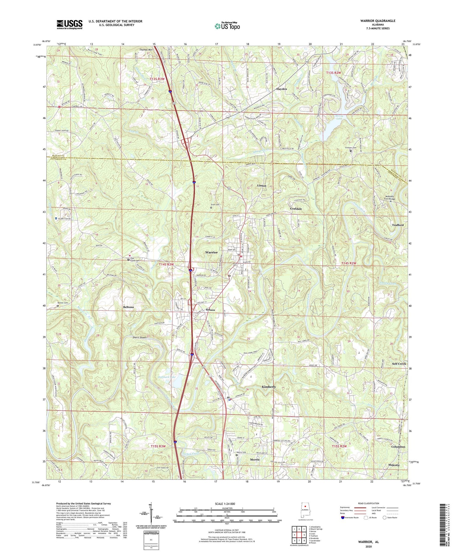 Warrior Alabama US Topo Map Image