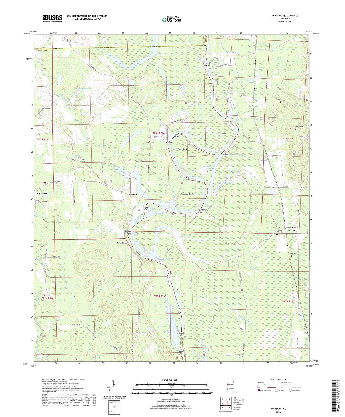 Warsaw Alabama US Topo Map Image