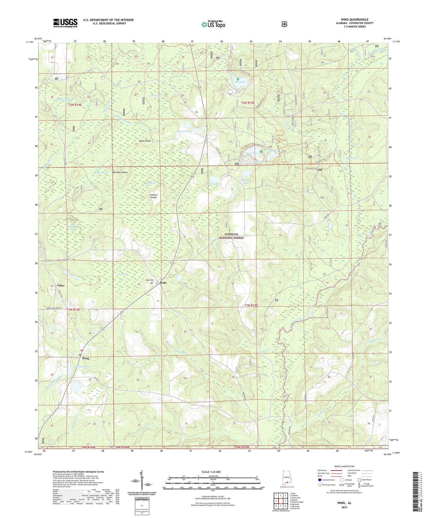 Wing Alabama US Topo Map Image