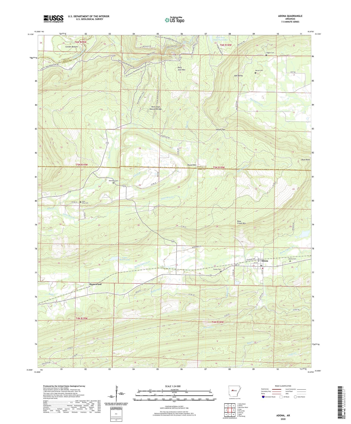 Adona Arkansas US Topo Map Image