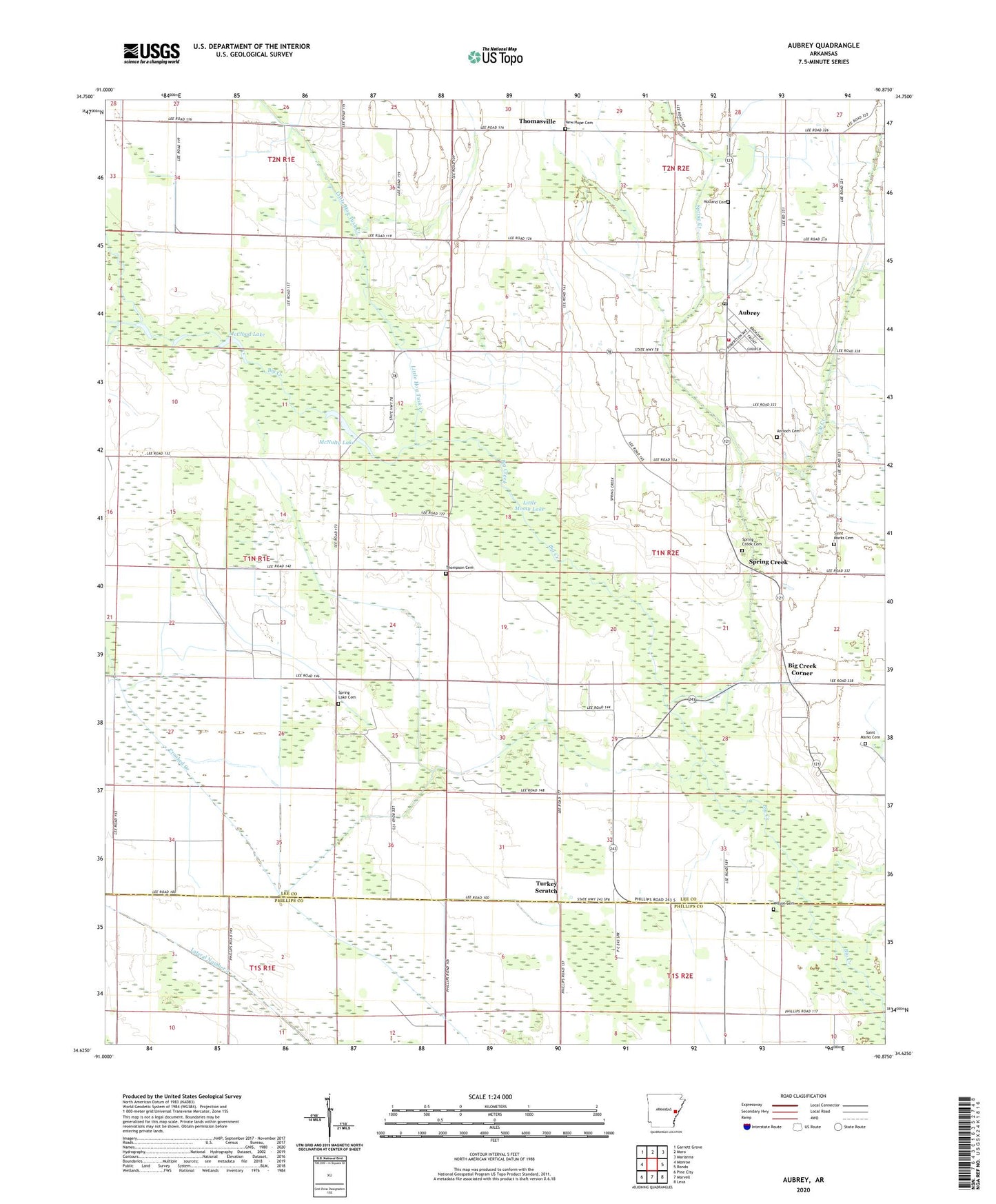 Aubrey Arkansas US Topo Map Image
