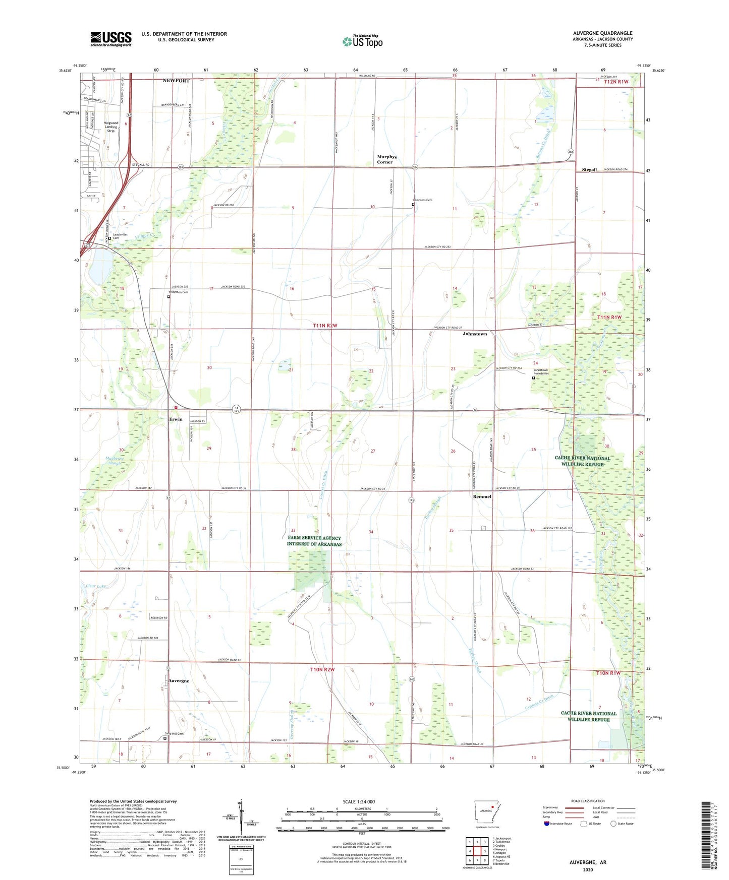 Auvergne Arkansas US Topo Map Image
