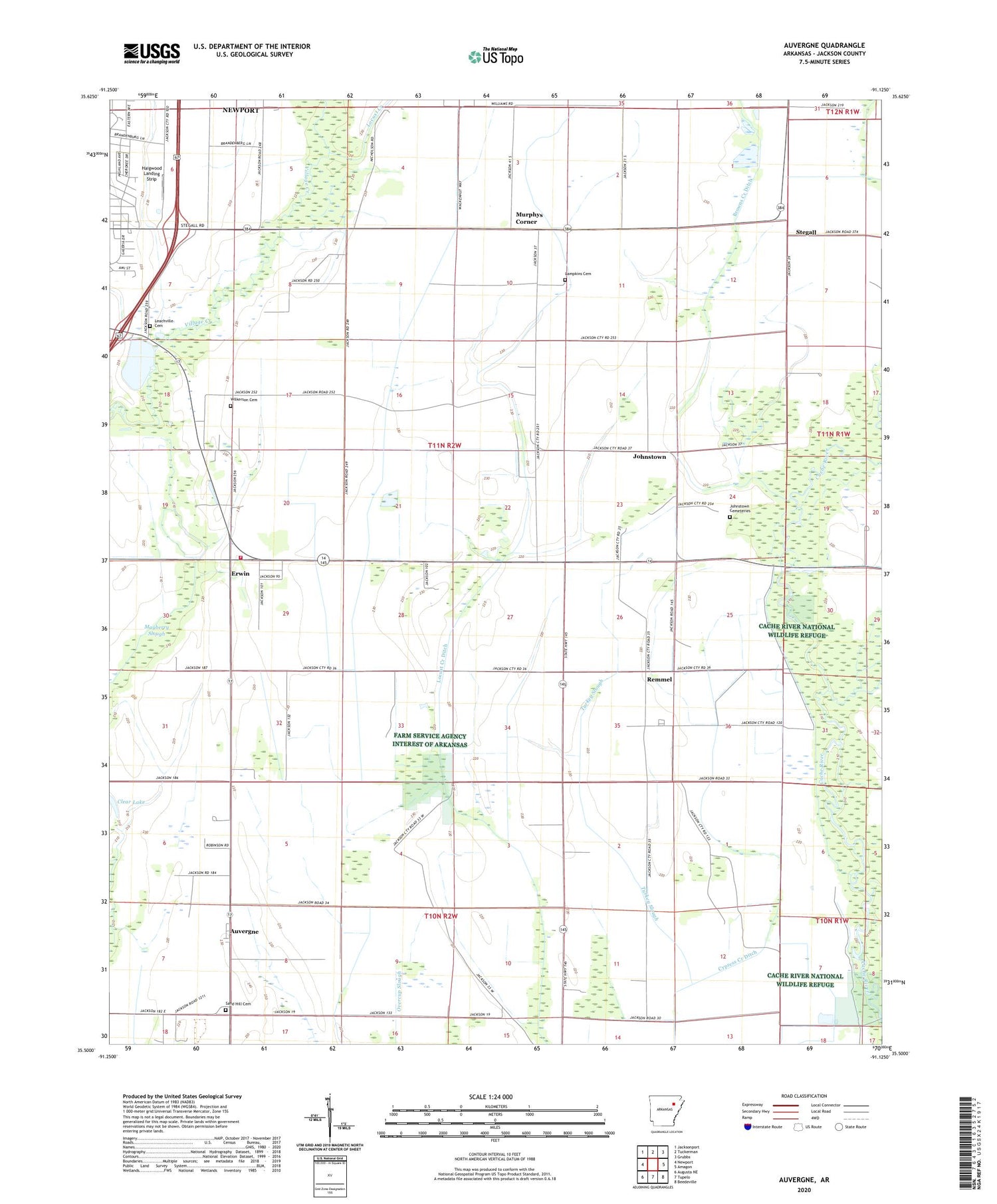 Auvergne Arkansas US Topo Map Image