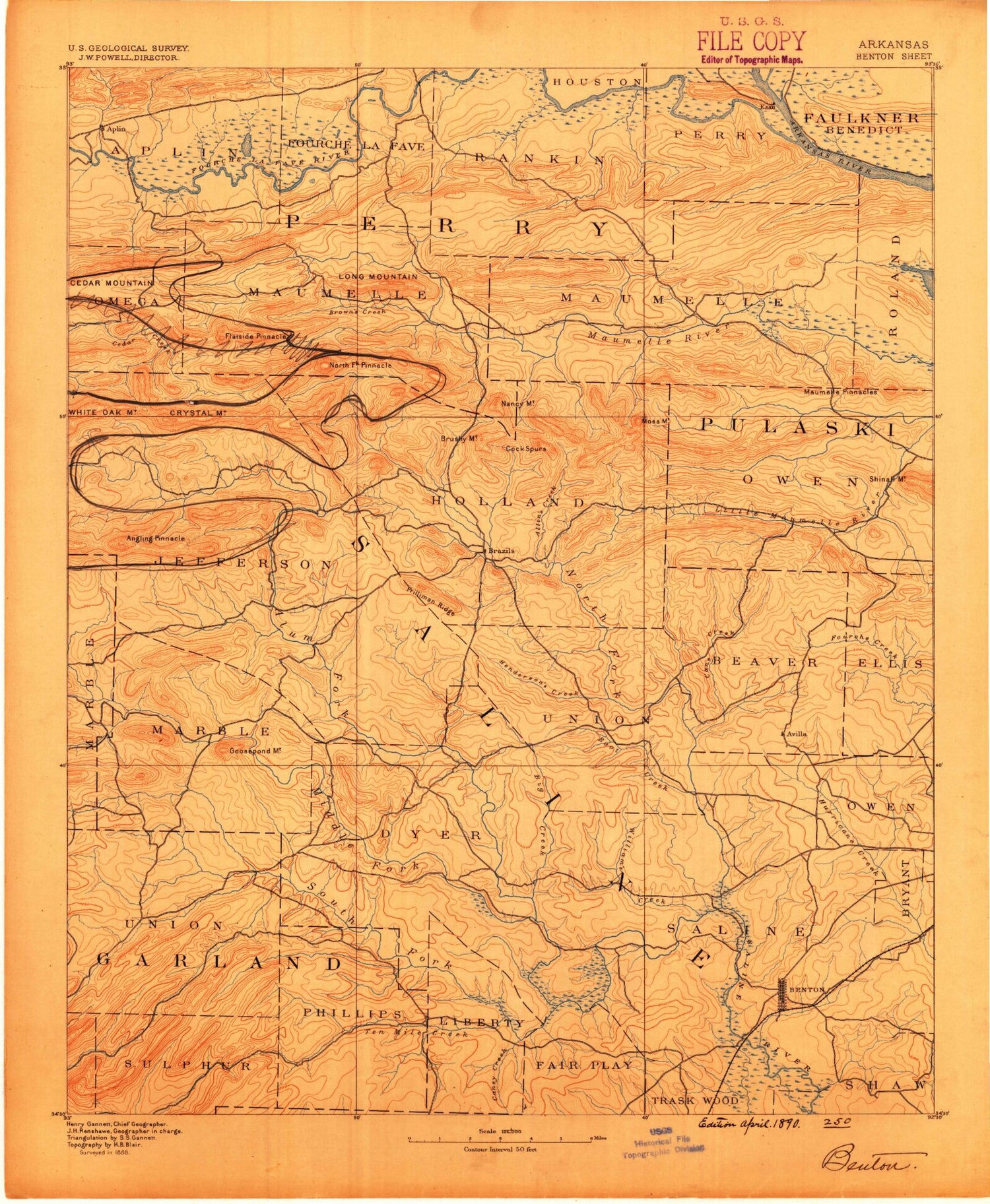 Historic 1890 Benton Arkansas 30'x30' Topo Map Image