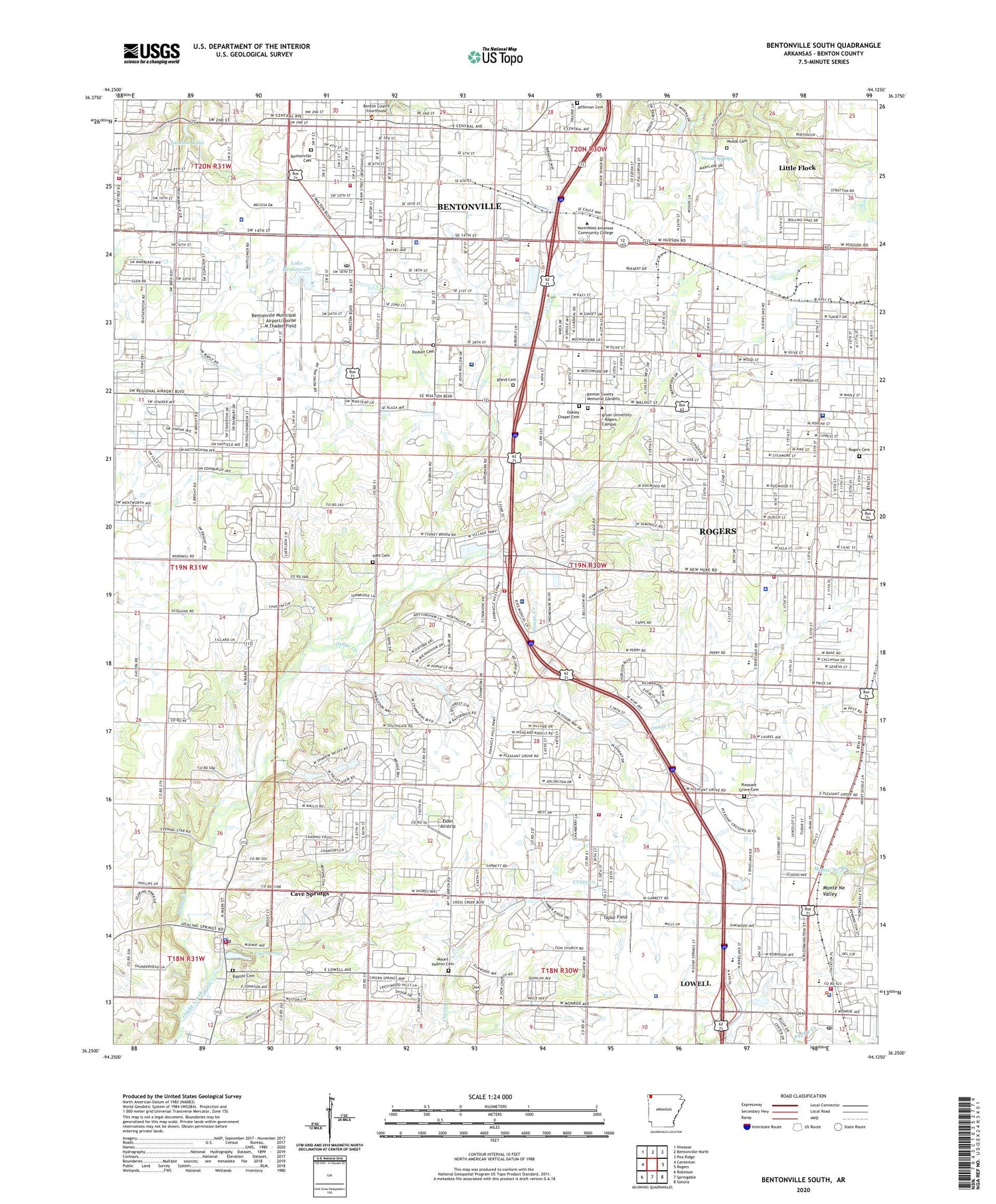 Bentonville South Arkansas US Topo Map Image