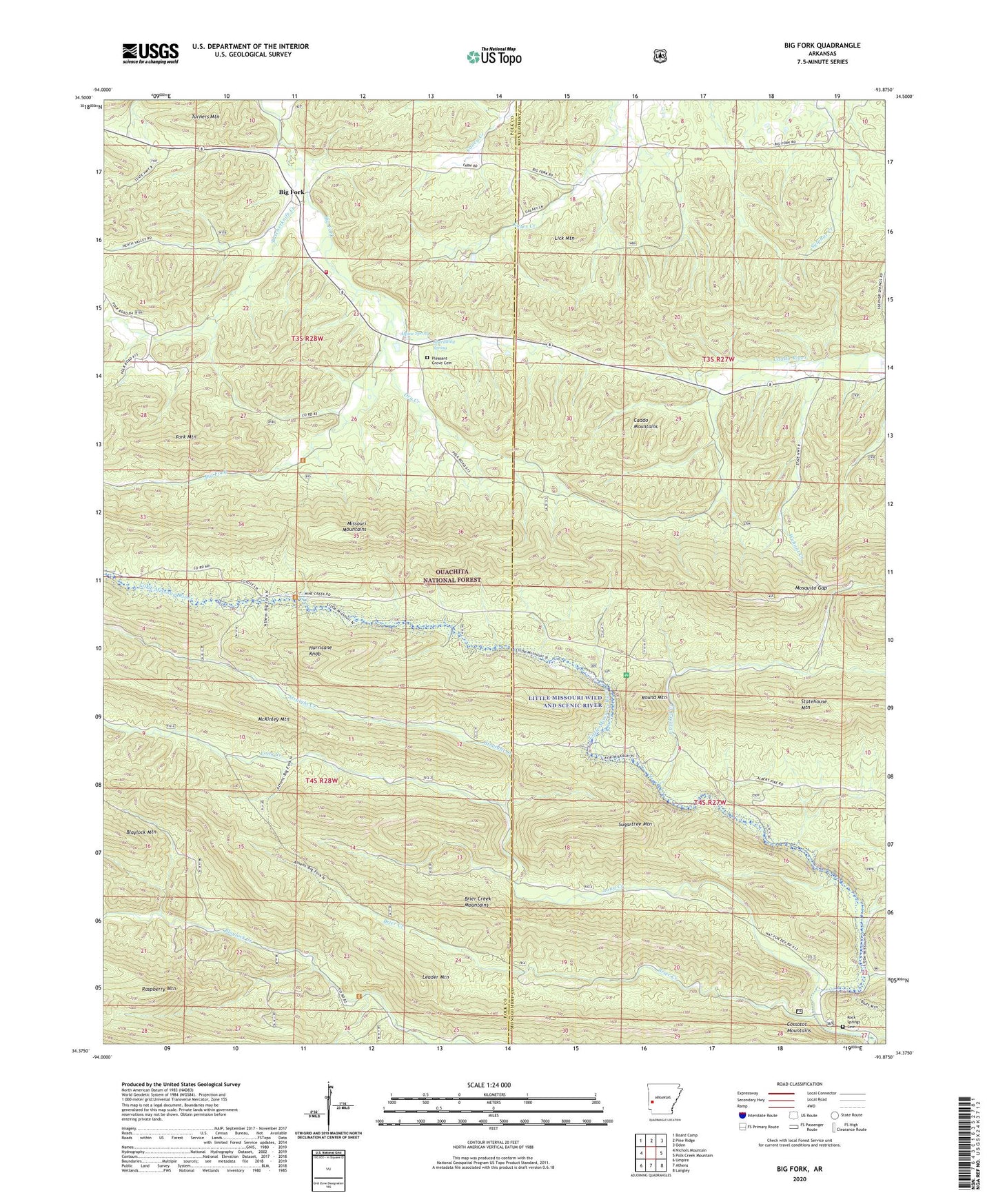 Big Fork Arkansas US Topo Map Image