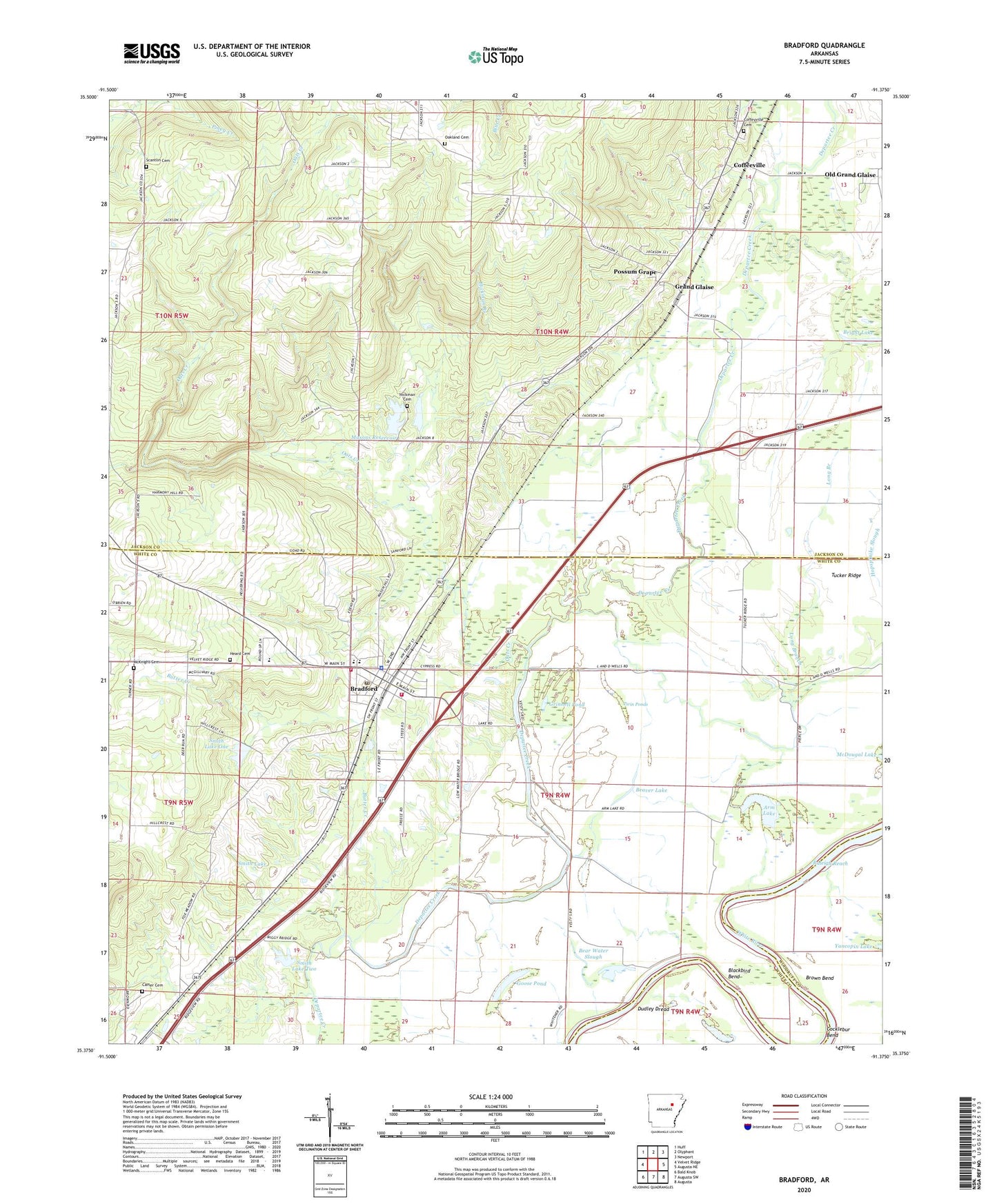 Bradford Arkansas US Topo Map Image