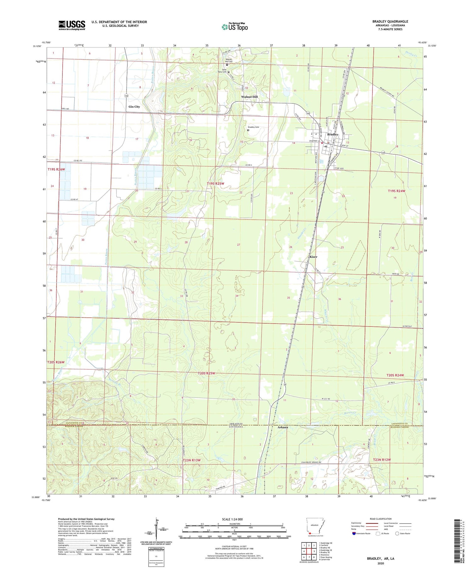 Bradley Arkansas US Topo Map Image