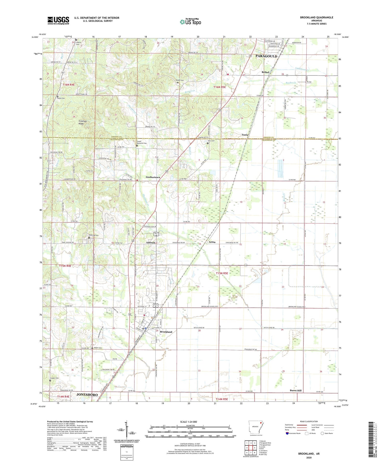 Brookland Arkansas US Topo Map Image