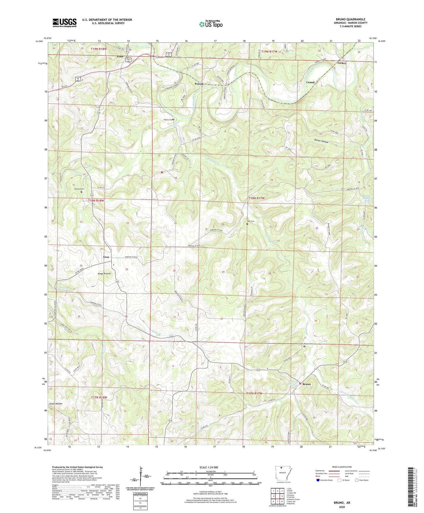 Bruno Arkansas US Topo Map Image