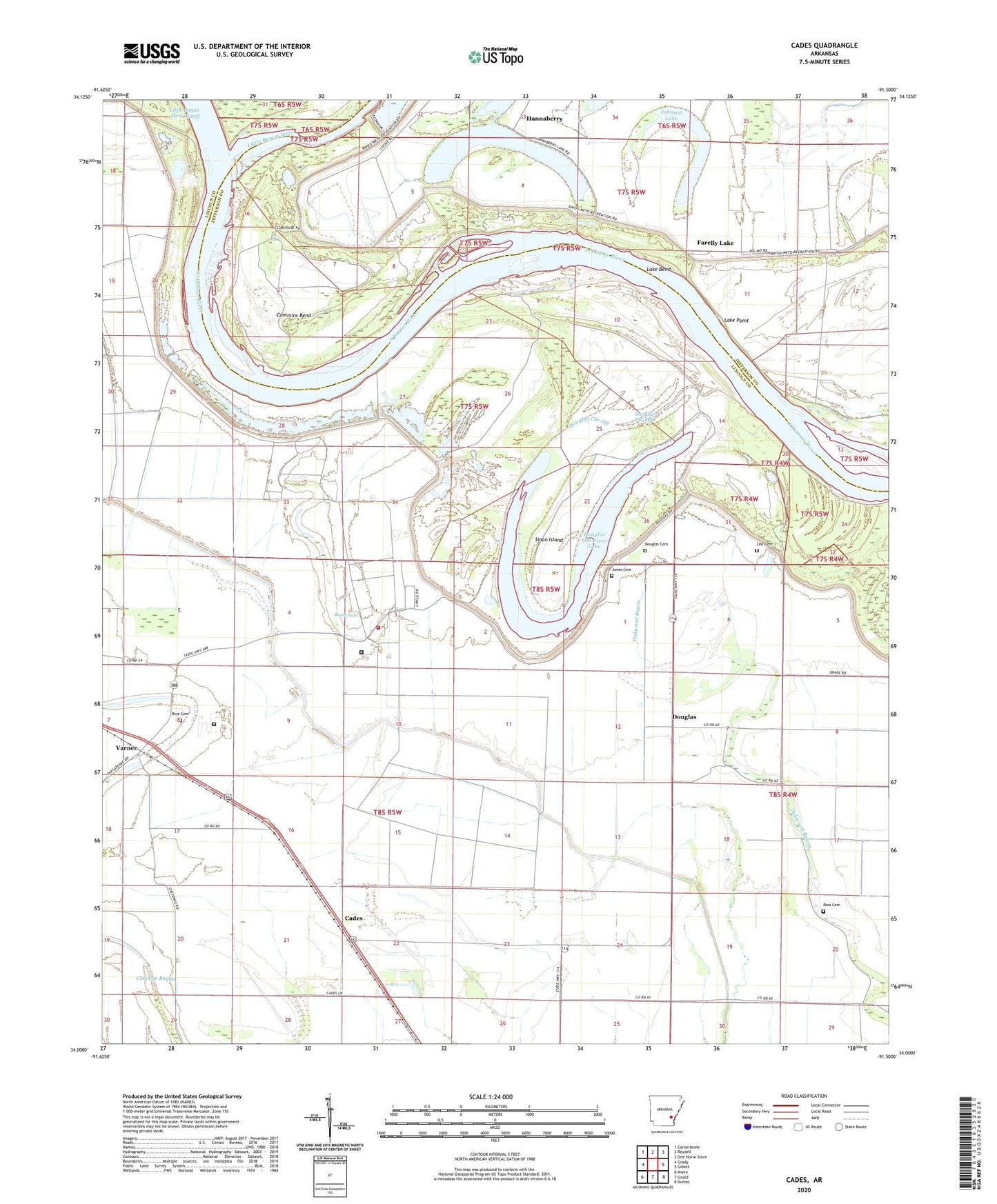 Cades Arkansas US Topo Map Image