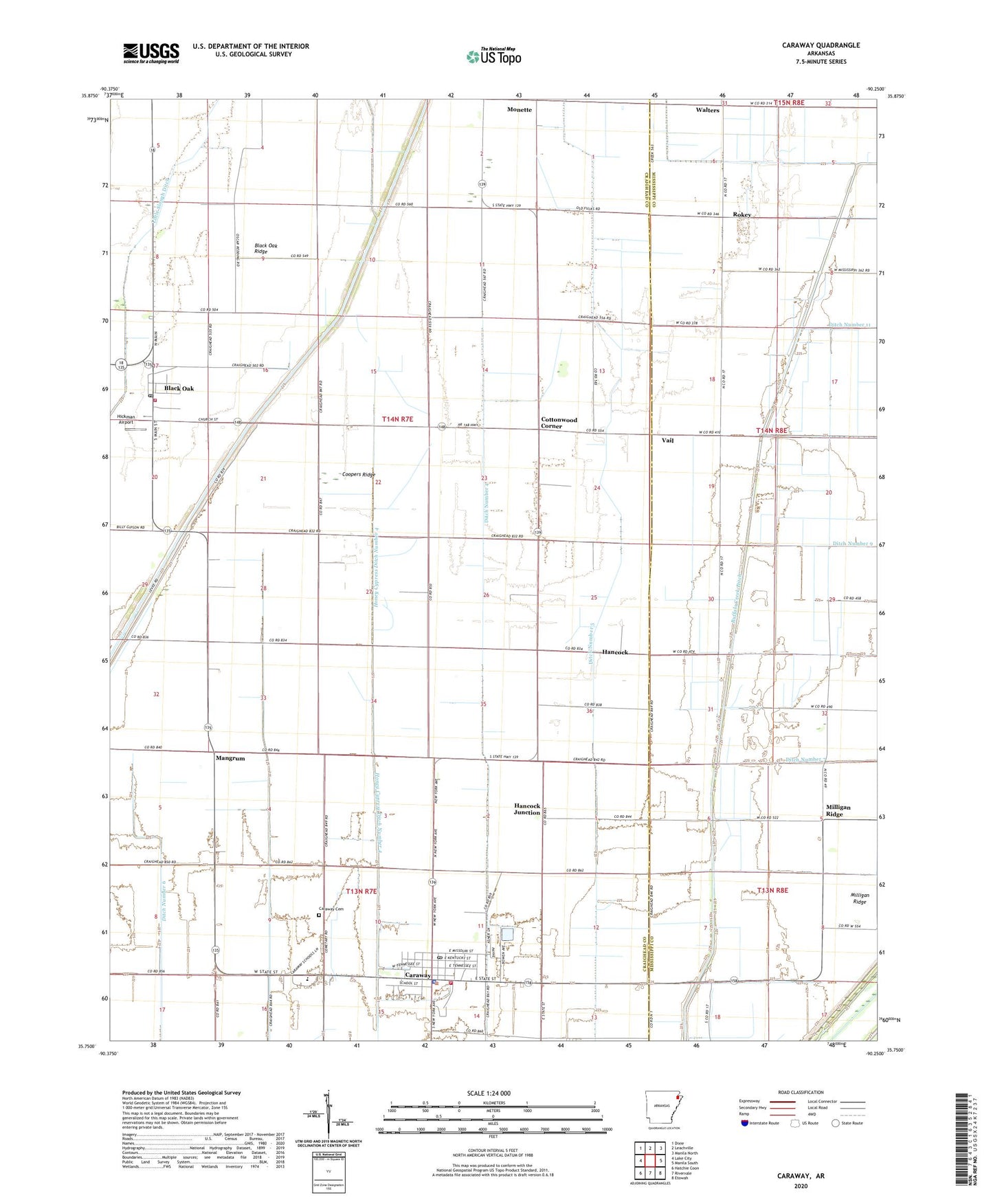 Caraway Arkansas US Topo Map Image