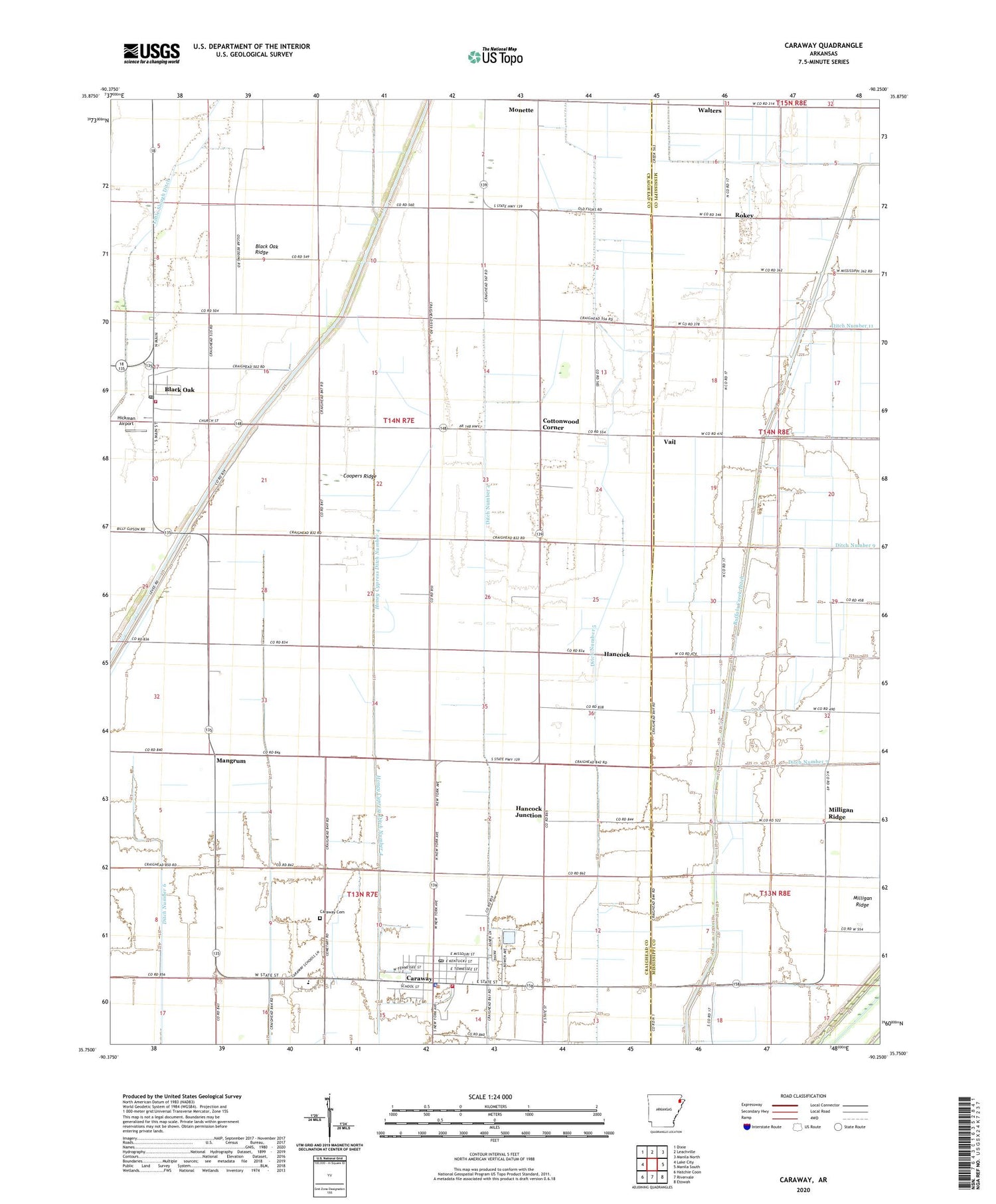 Caraway Arkansas US Topo Map Image