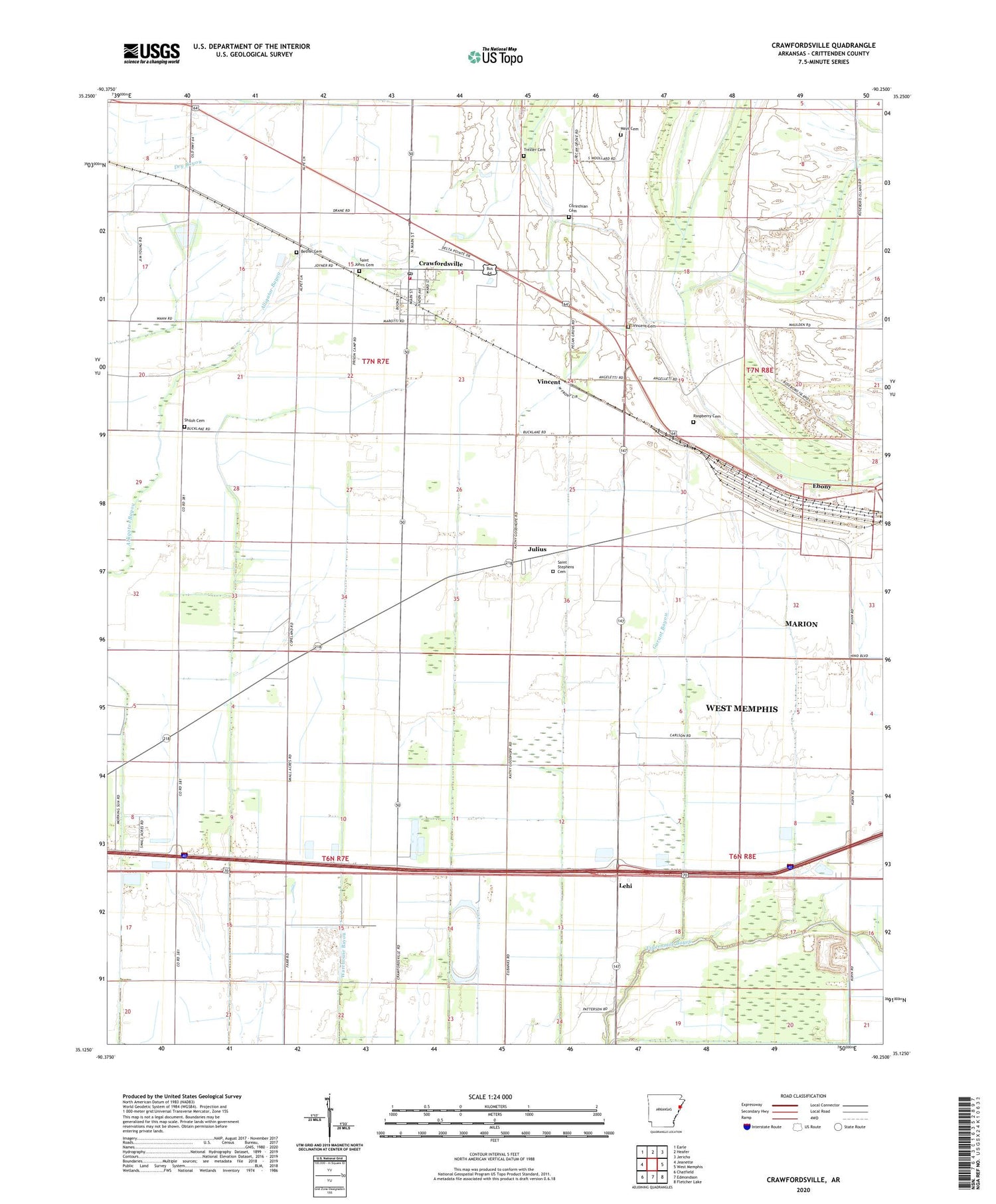 Crawfordsville Arkansas US Topo Map Image