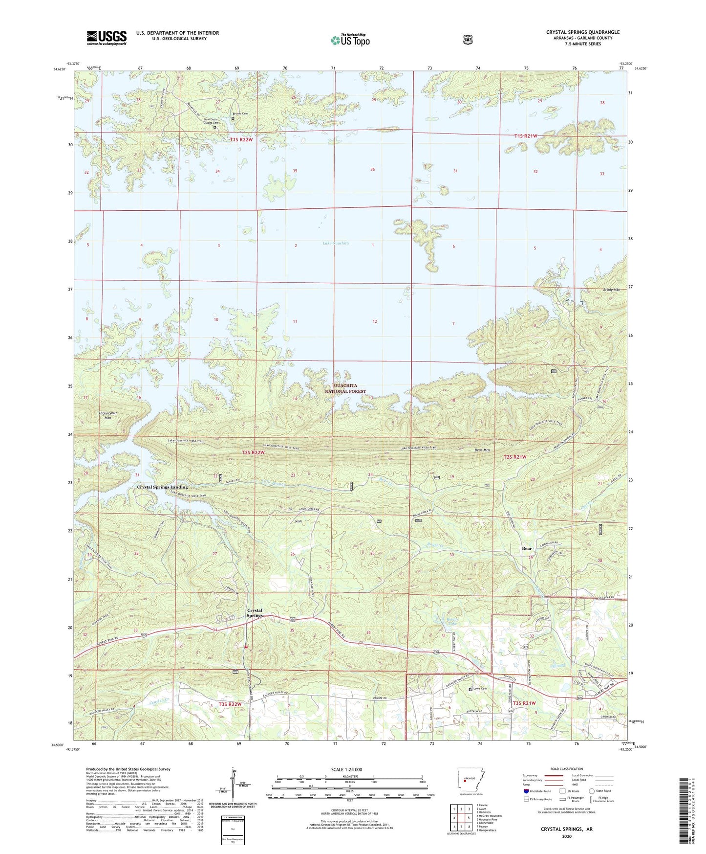 Crystal Springs Arkansas US Topo Map Image