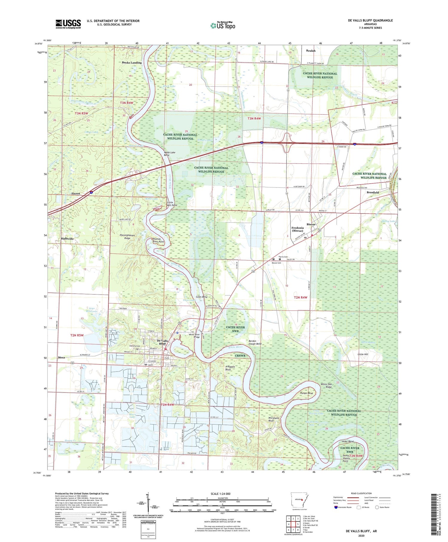 De Valls Bluff Arkansas US Topo Map Image