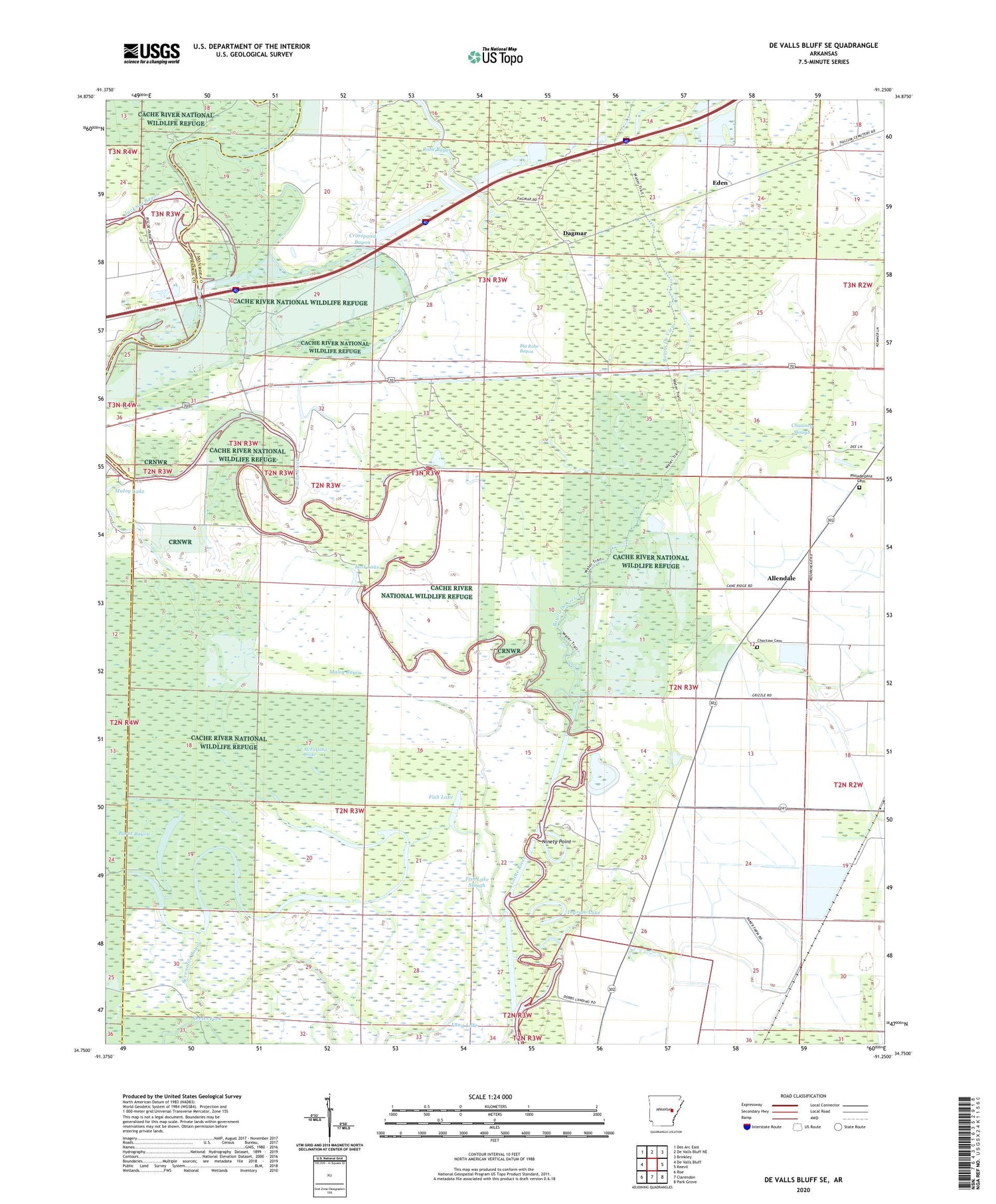 De Valls Bluff SE Arkansas US Topo Map Image