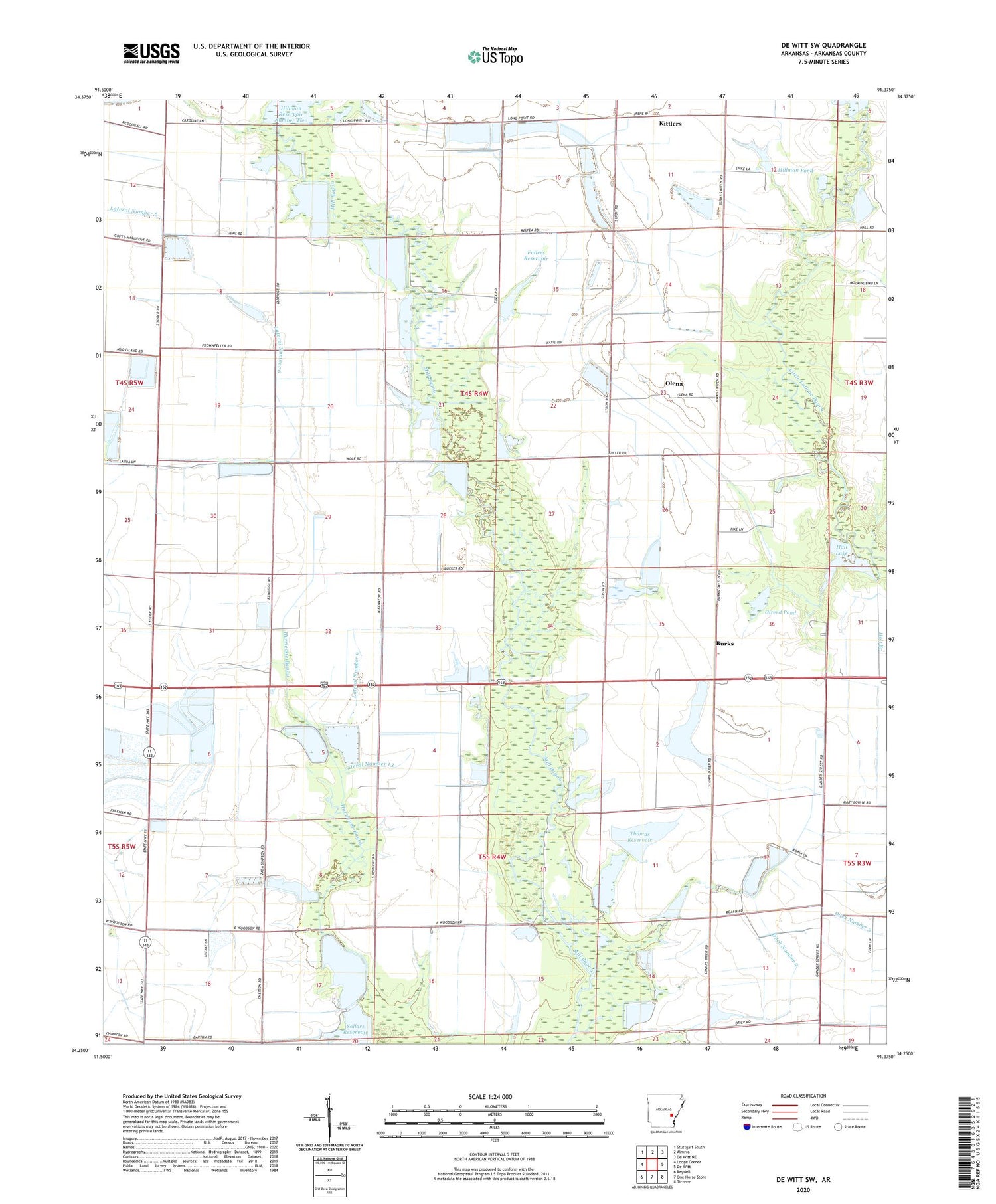 De Witt SW Arkansas US Topo Map Image