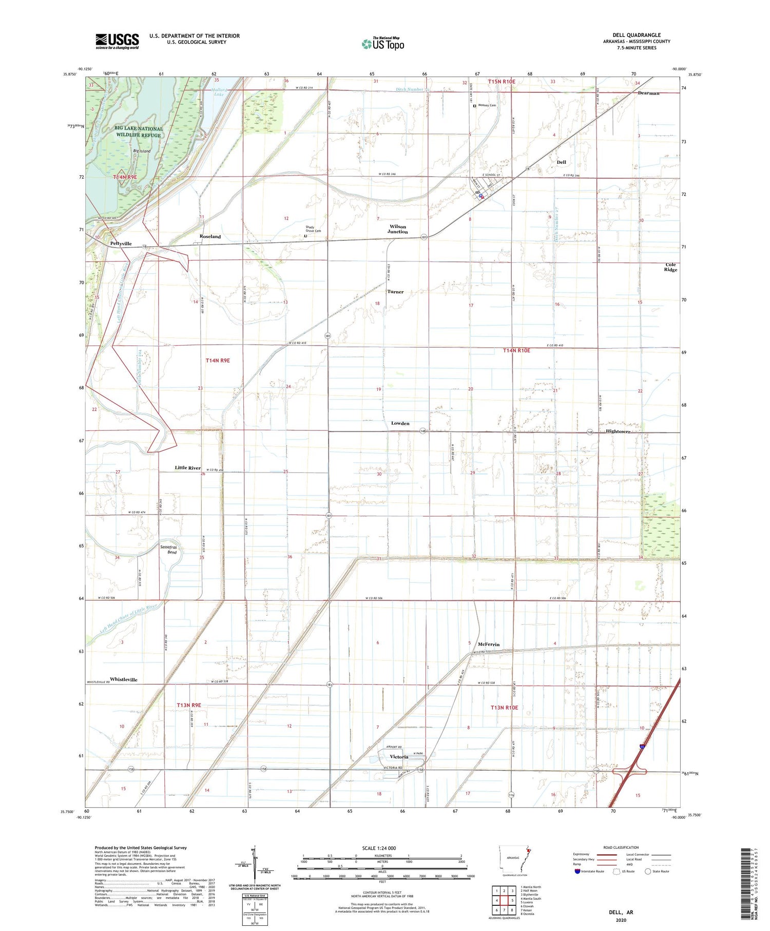 Dell Arkansas US Topo Map Image