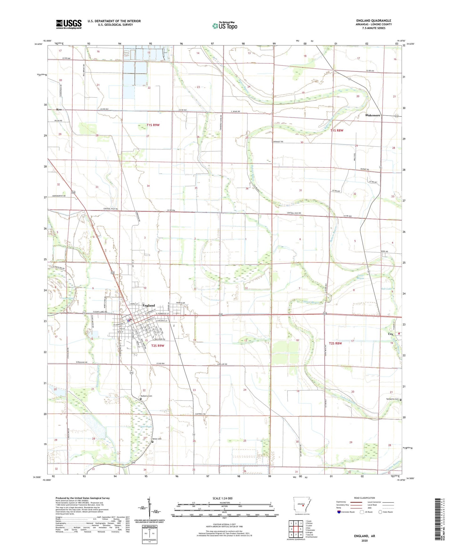 England Arkansas US Topo Map Image