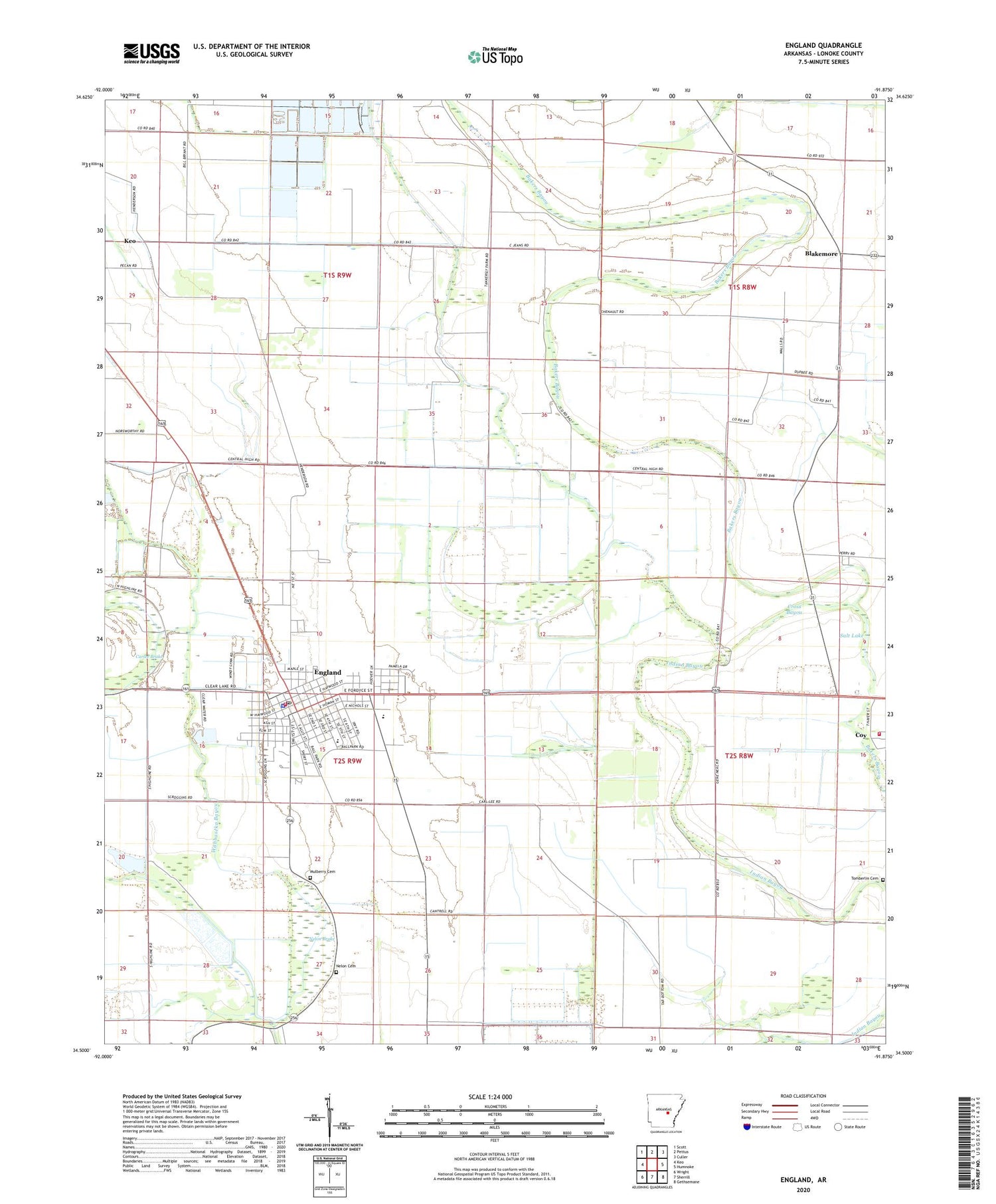 England Arkansas US Topo Map Image