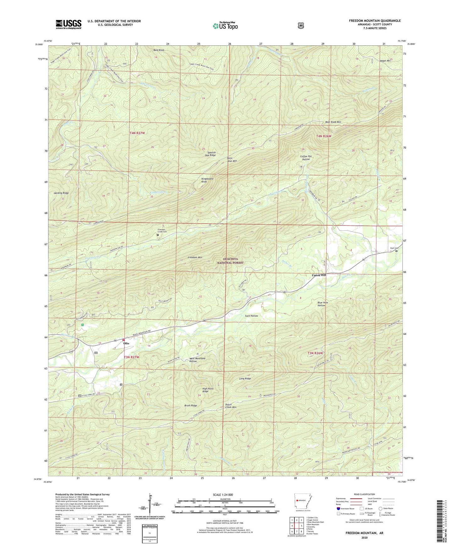 Freedom Mountain Arkansas US Topo Map Image