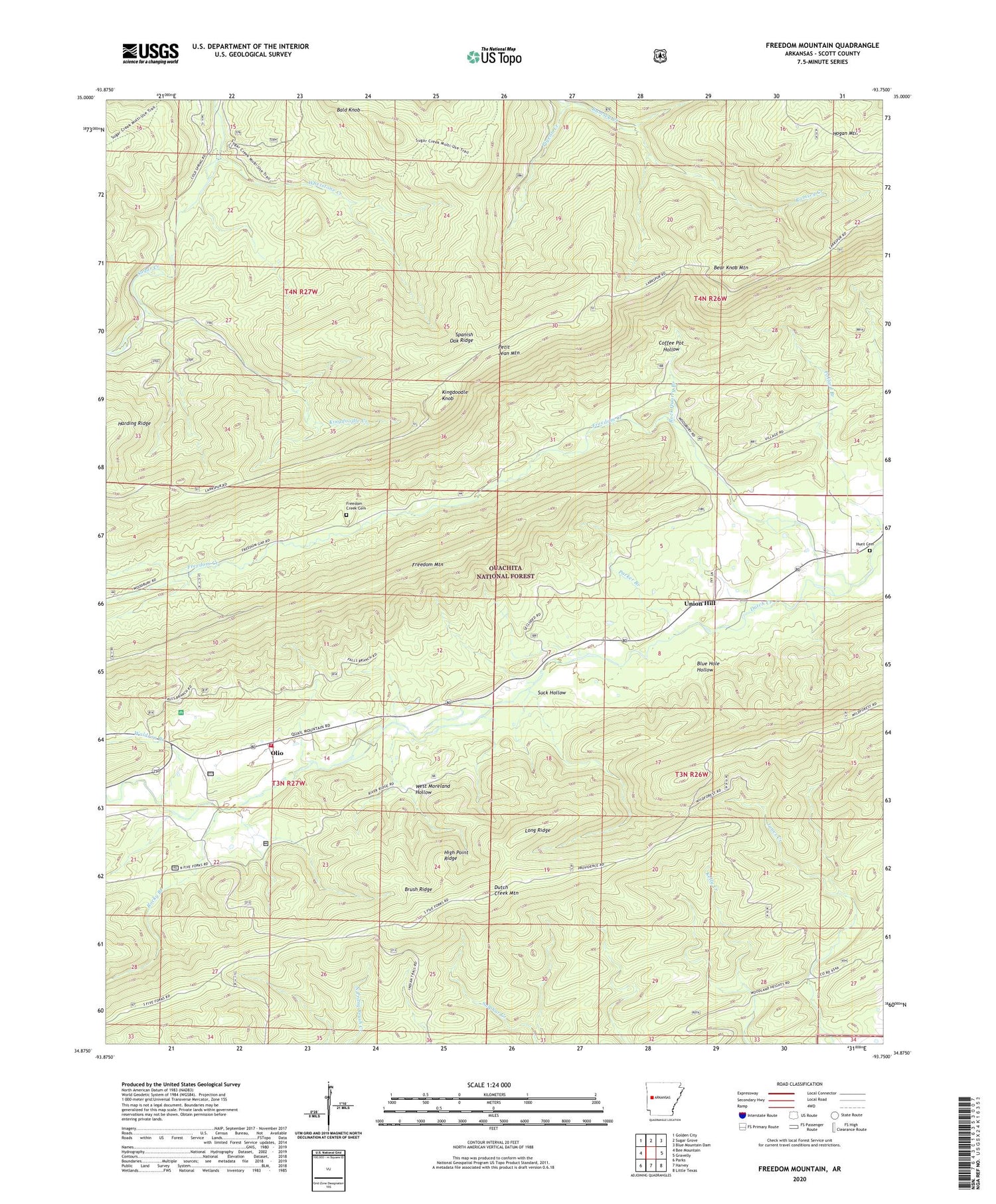 Freedom Mountain Arkansas US Topo Map Image