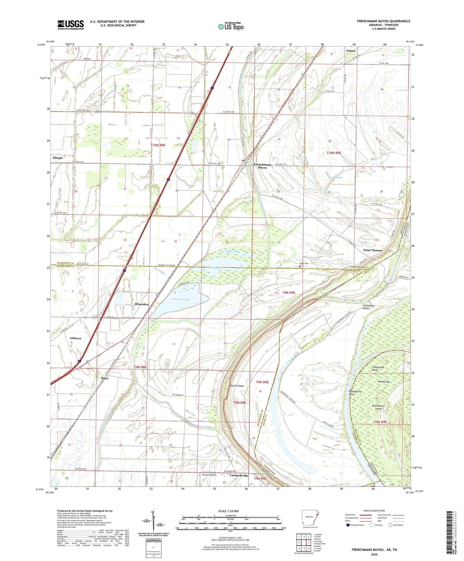 Frenchmans Bayou Arkansas US Topo Map Image