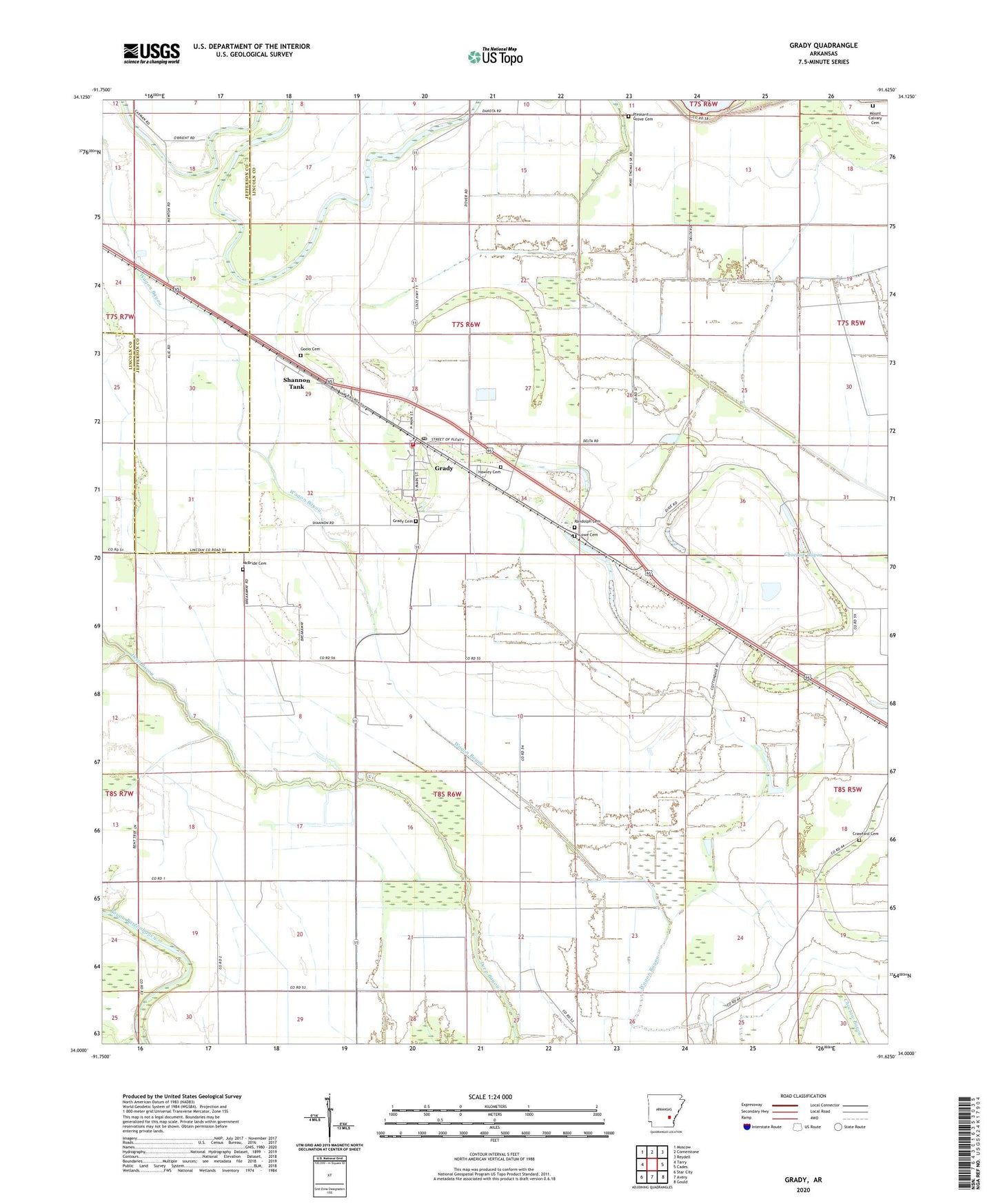 Grady Arkansas US Topo Map Image