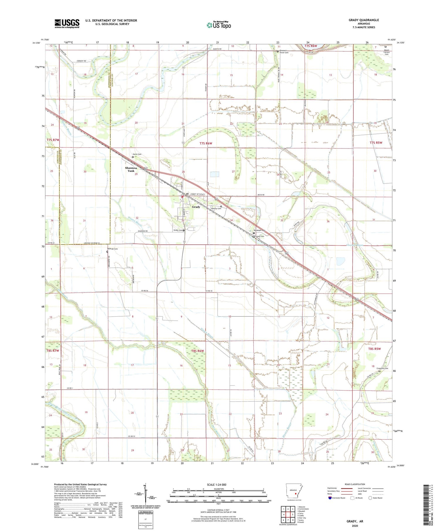 Grady Arkansas US Topo Map Image