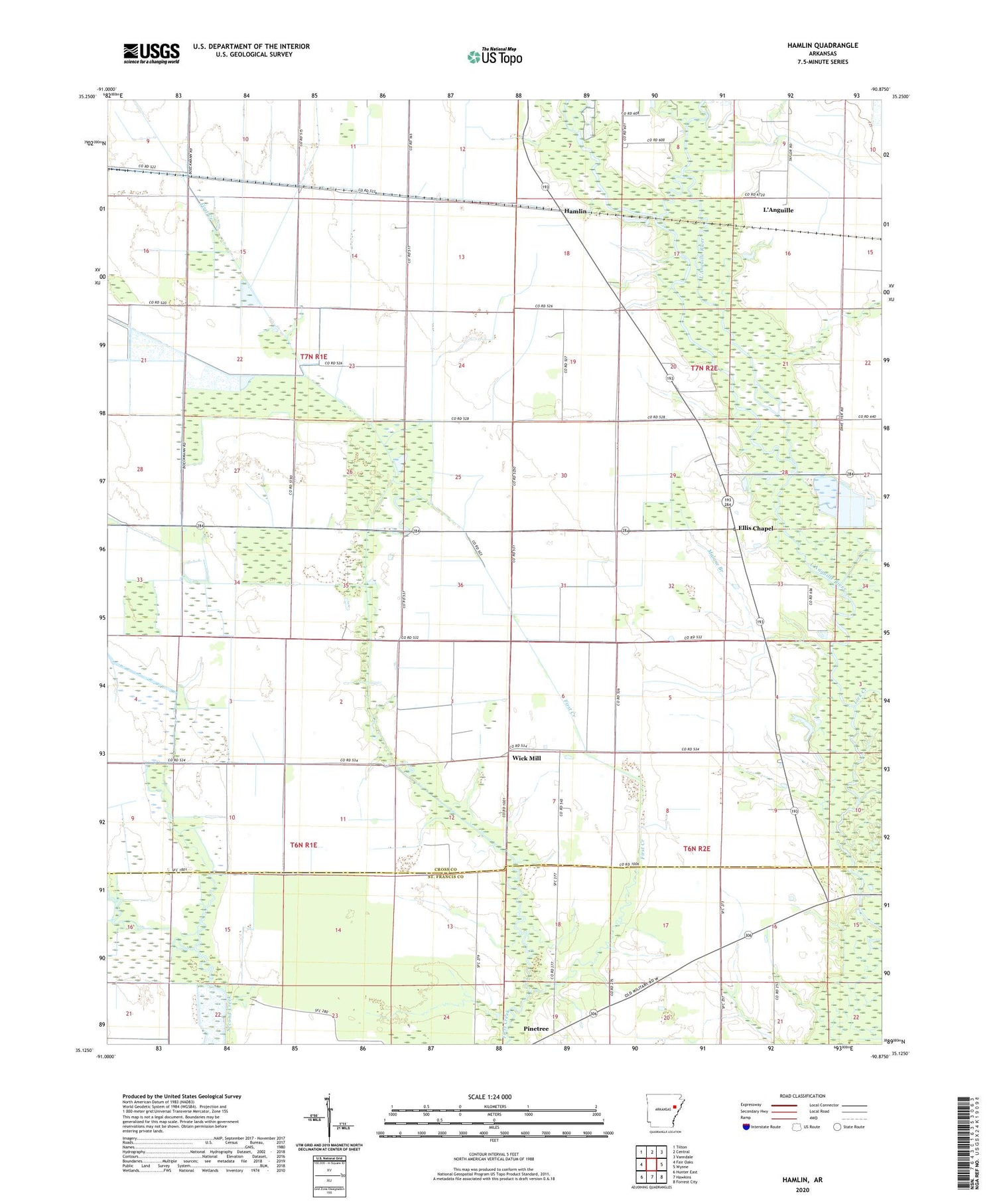 Hamlin Arkansas US Topo Map Image