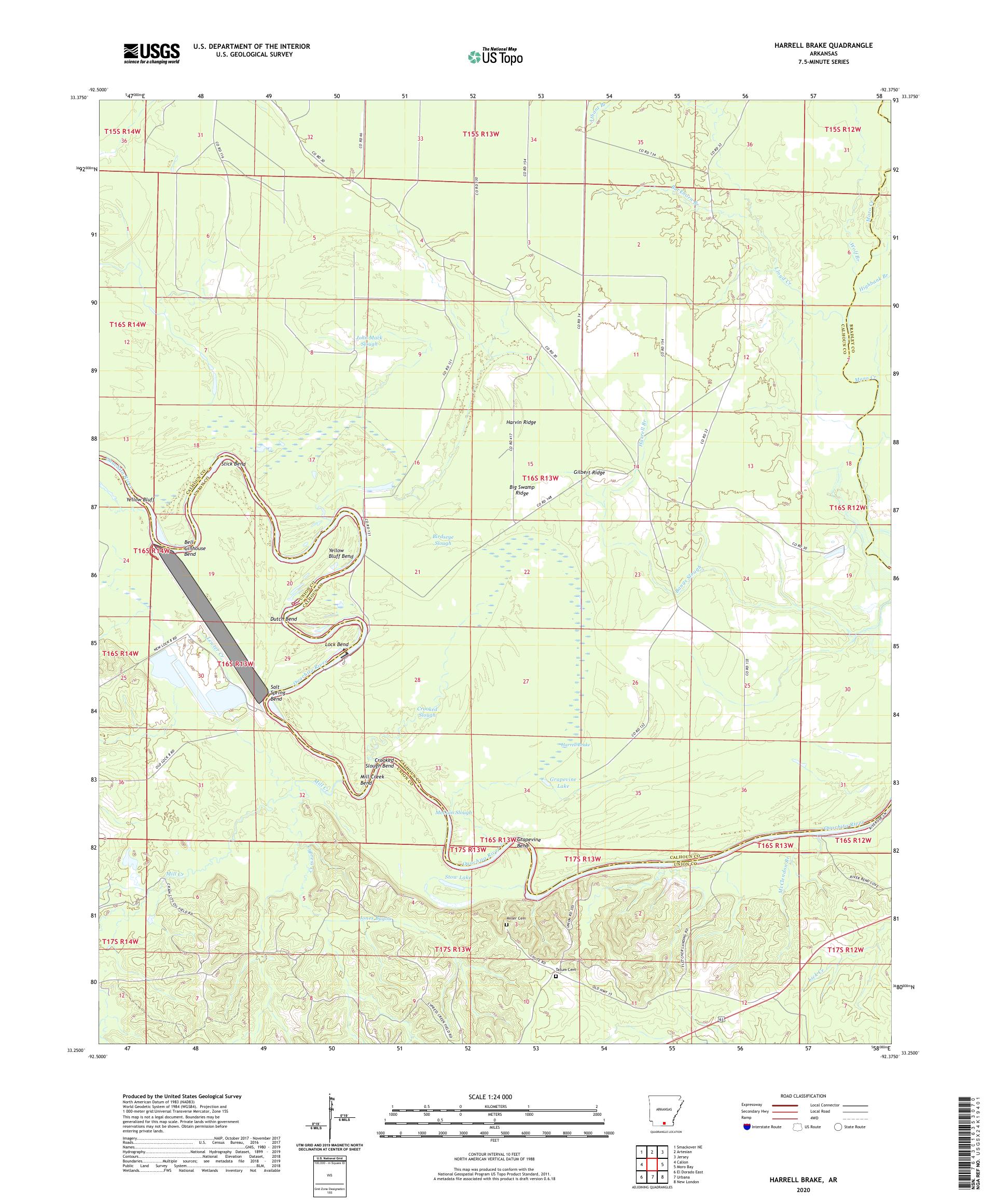 Harrell Brake Arkansas US Topo Map – MyTopo Map Store