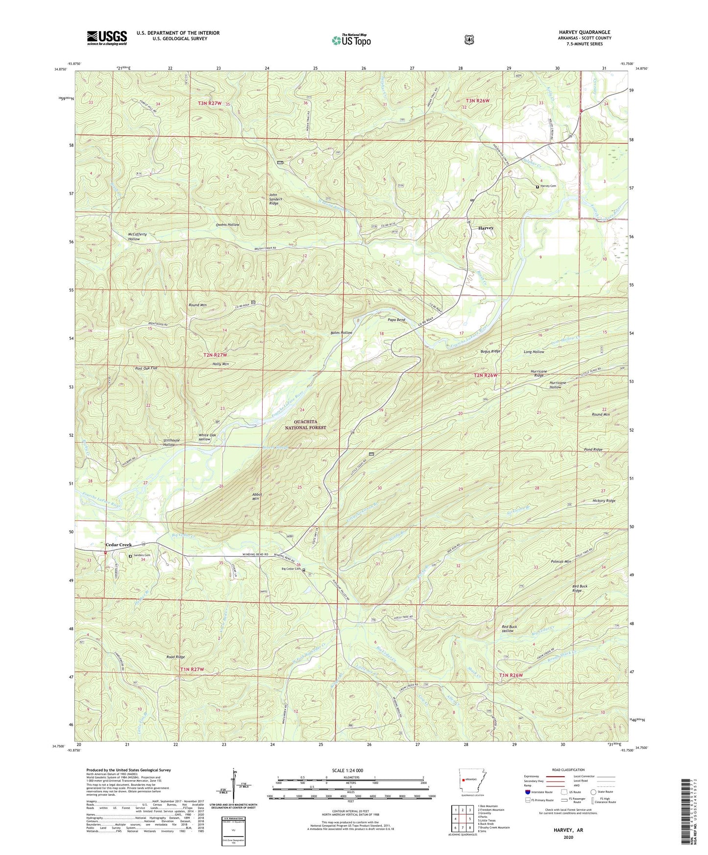 Harvey Arkansas US Topo Map Image