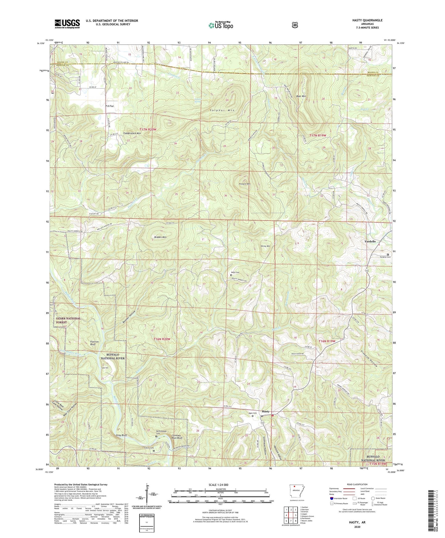 Hasty Arkansas US Topo Map Image