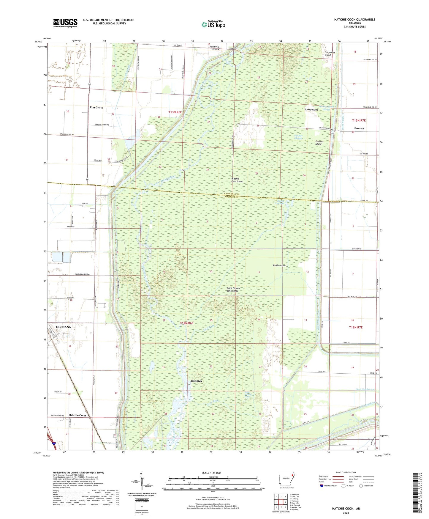 Hatchie Coon Arkansas US Topo Map Image