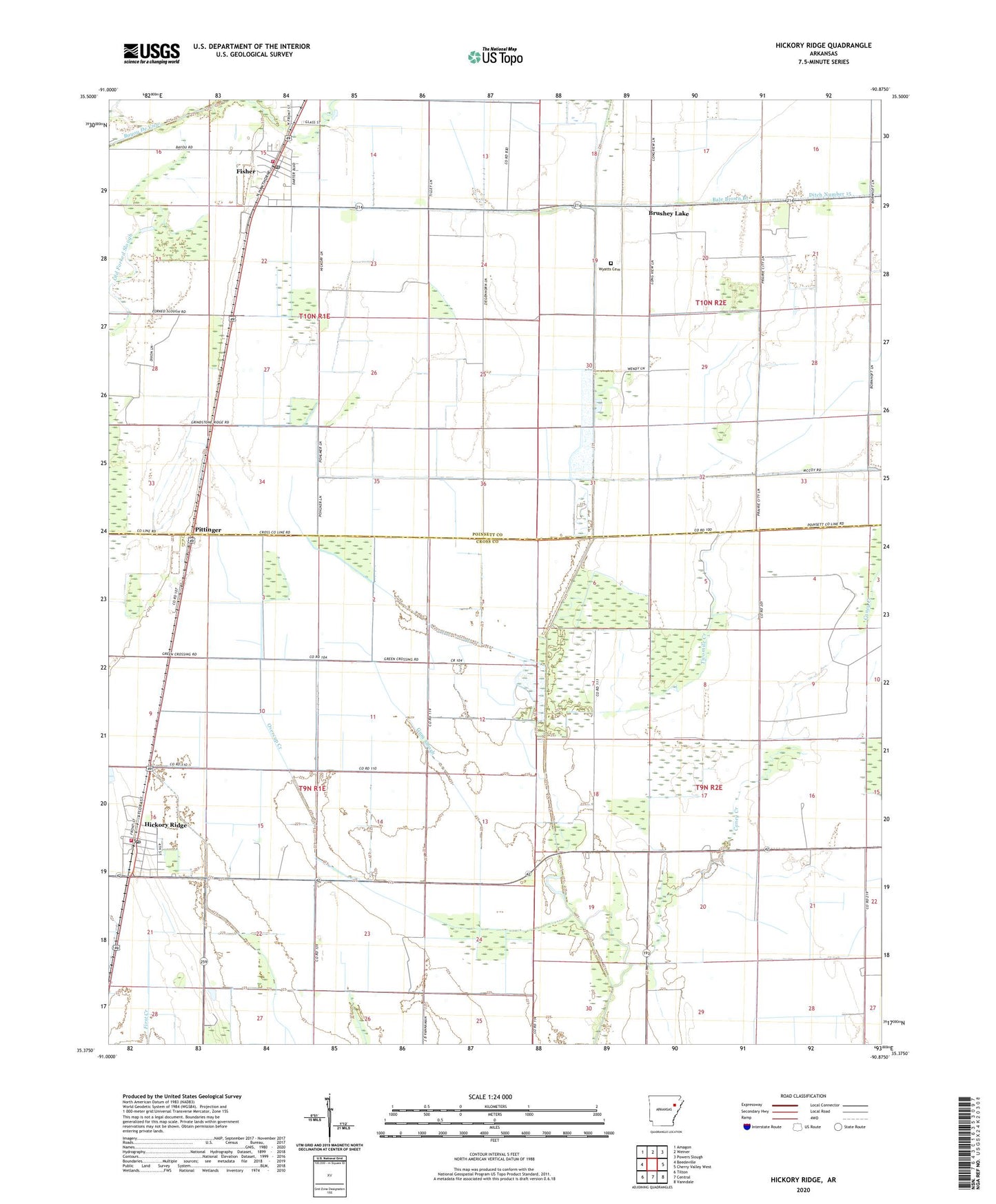 Hickory Ridge Arkansas US Topo Map Image